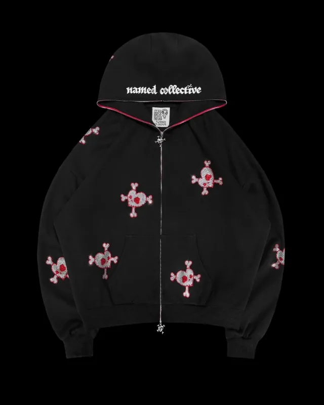 Unknown : Black x Red Rhinestone Cross Zip Hoodie | Parallel