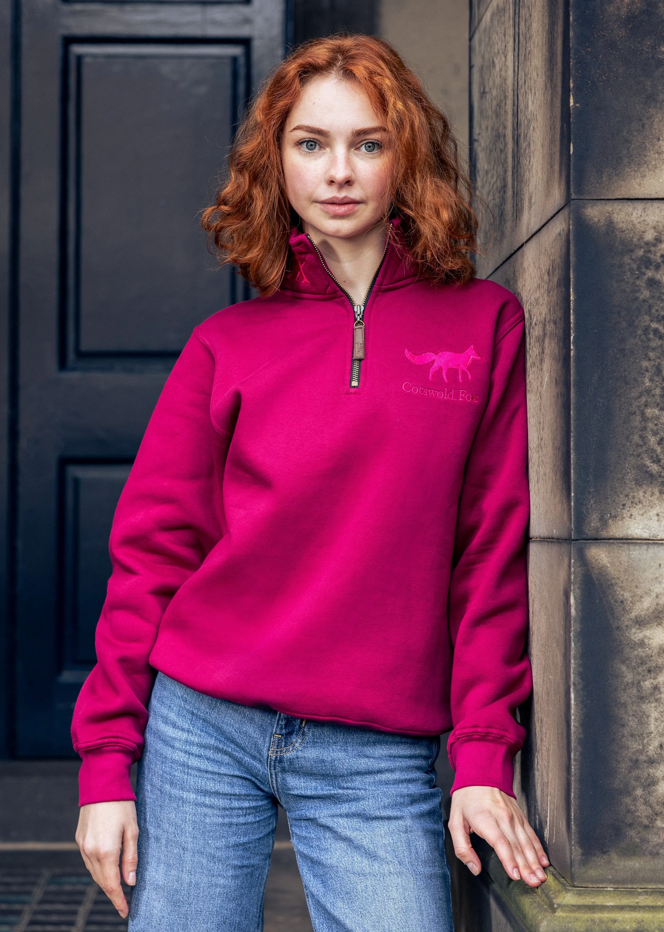 Tetbury Quarter Zip | Raspberry sold by Cotswold Fox