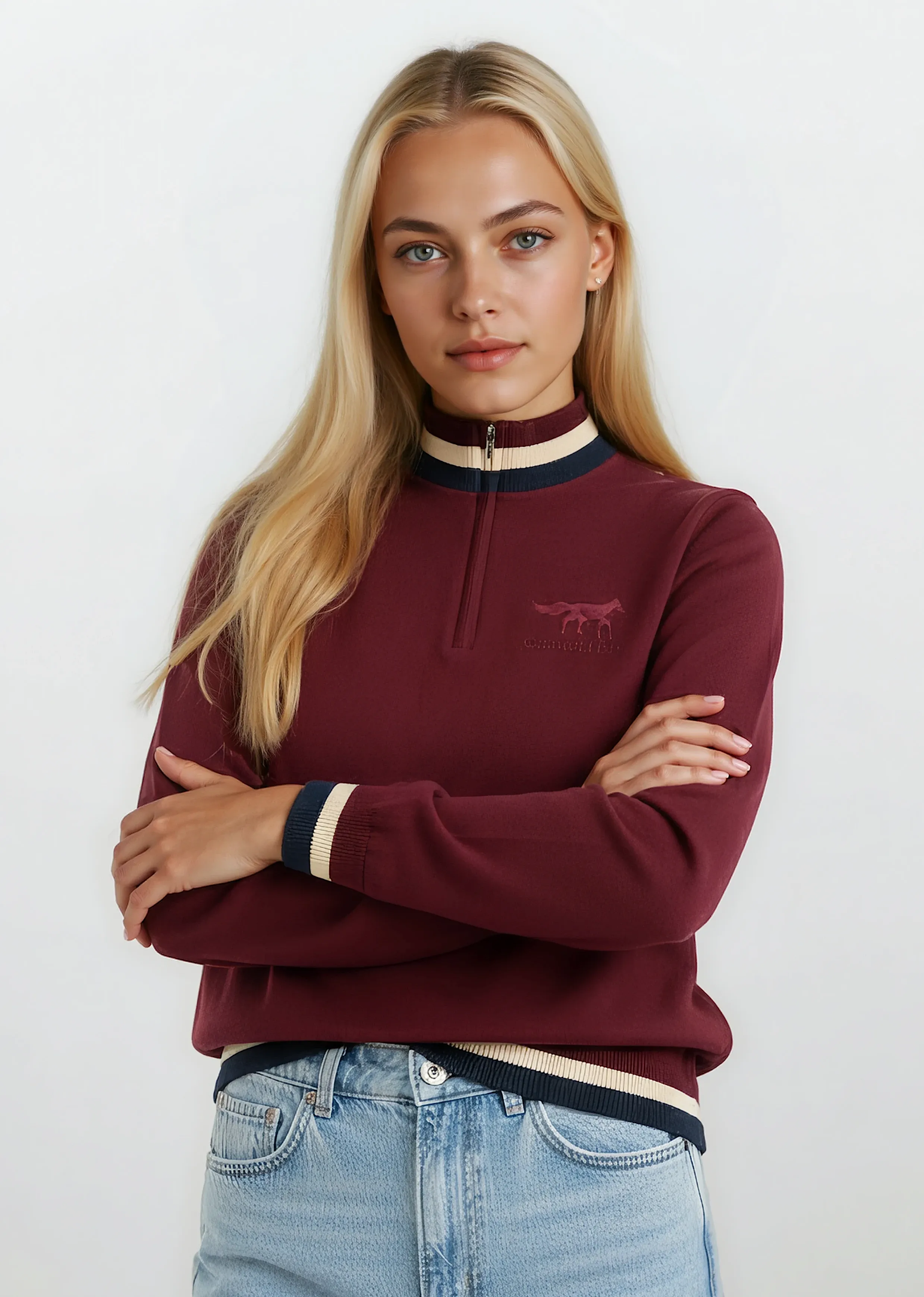 Knitted Unisex Quarter Zip | Burgundy sold by Cotswold Fox product image thumbnail 2