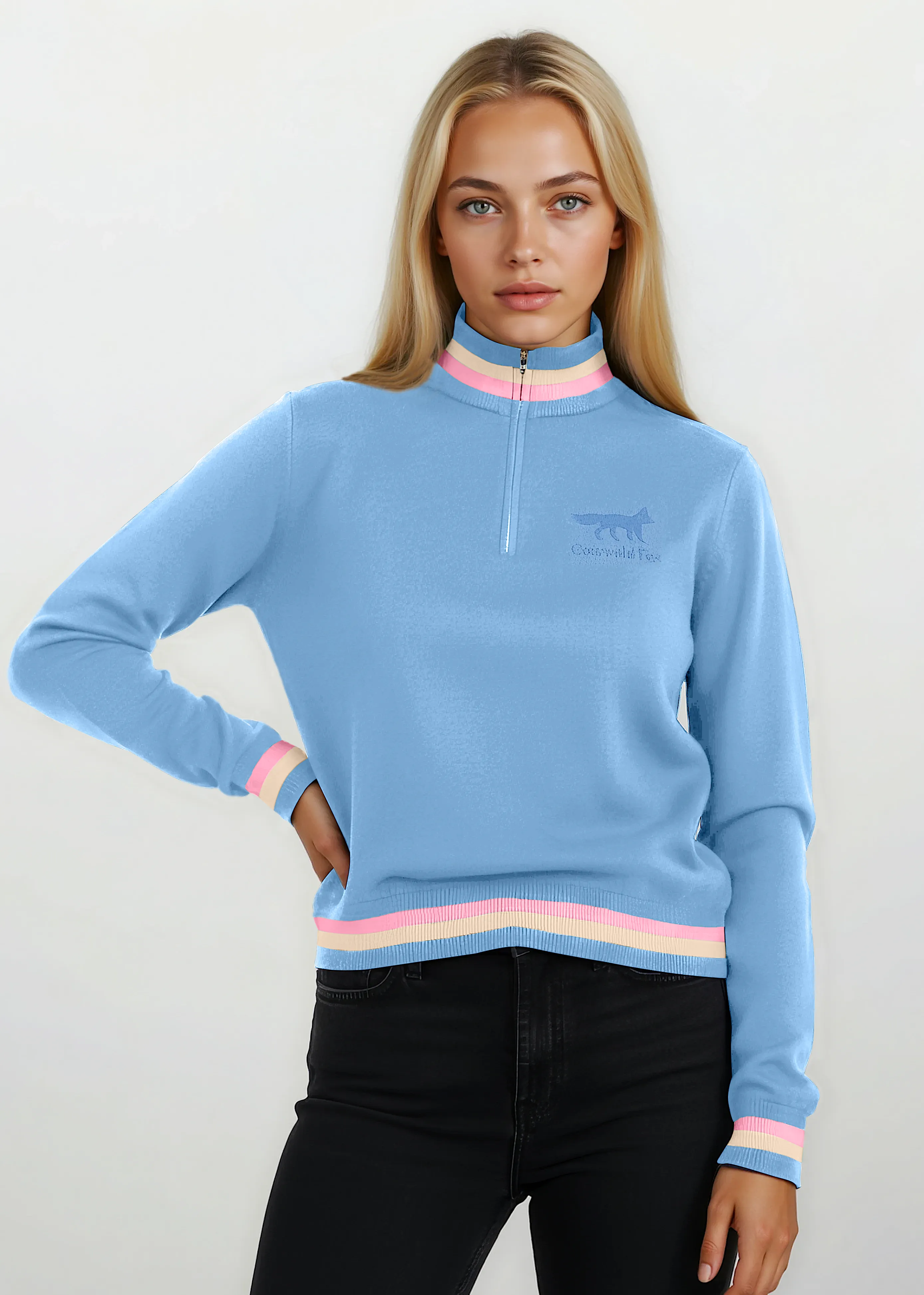 Knitted Unisex Quarter Zip | Cornflower Blue sold by Cotswold Fox product image thumbnail 2