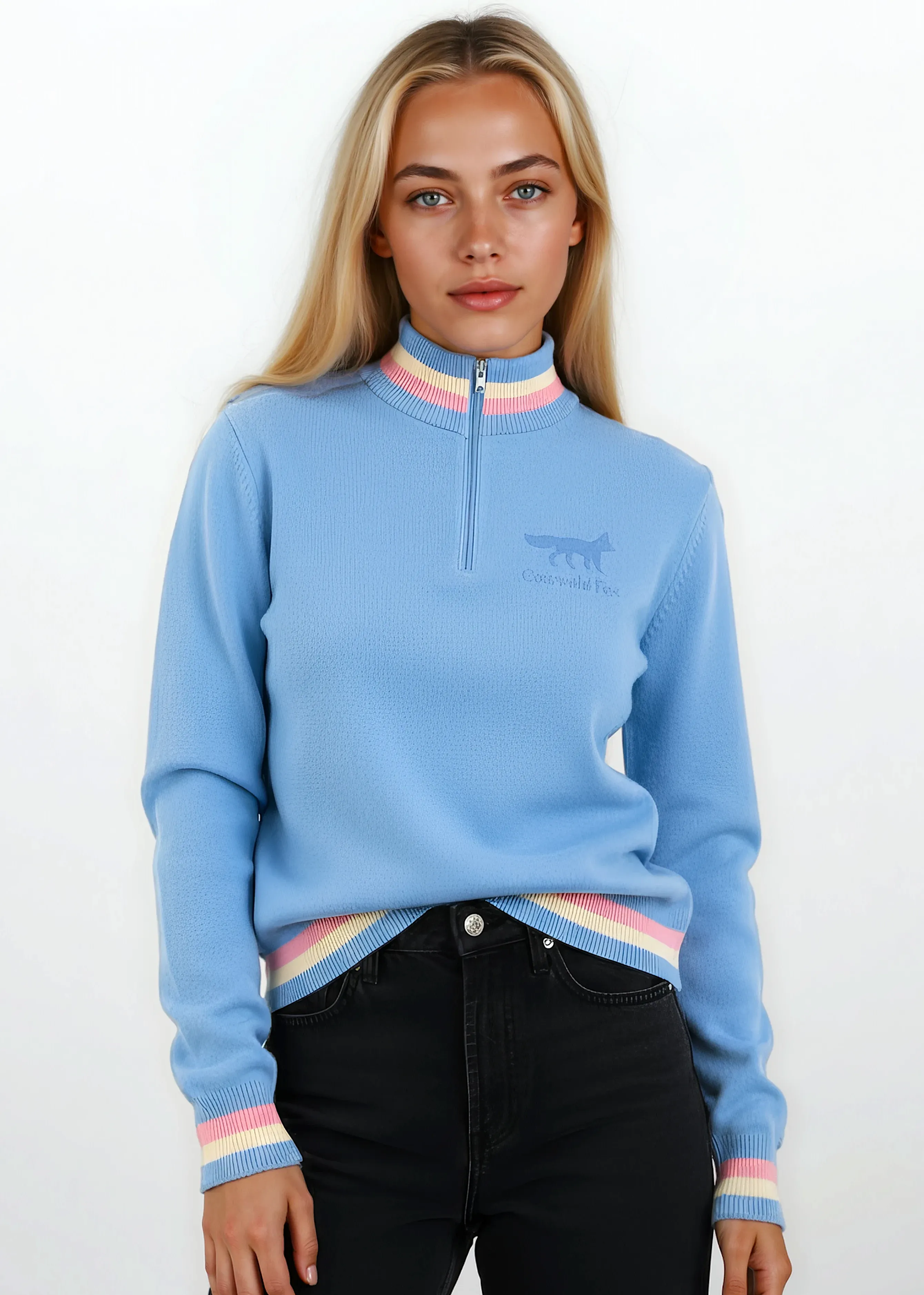 Knitted Unisex Quarter Zip | Cornflower Blue sold by Cotswold Fox