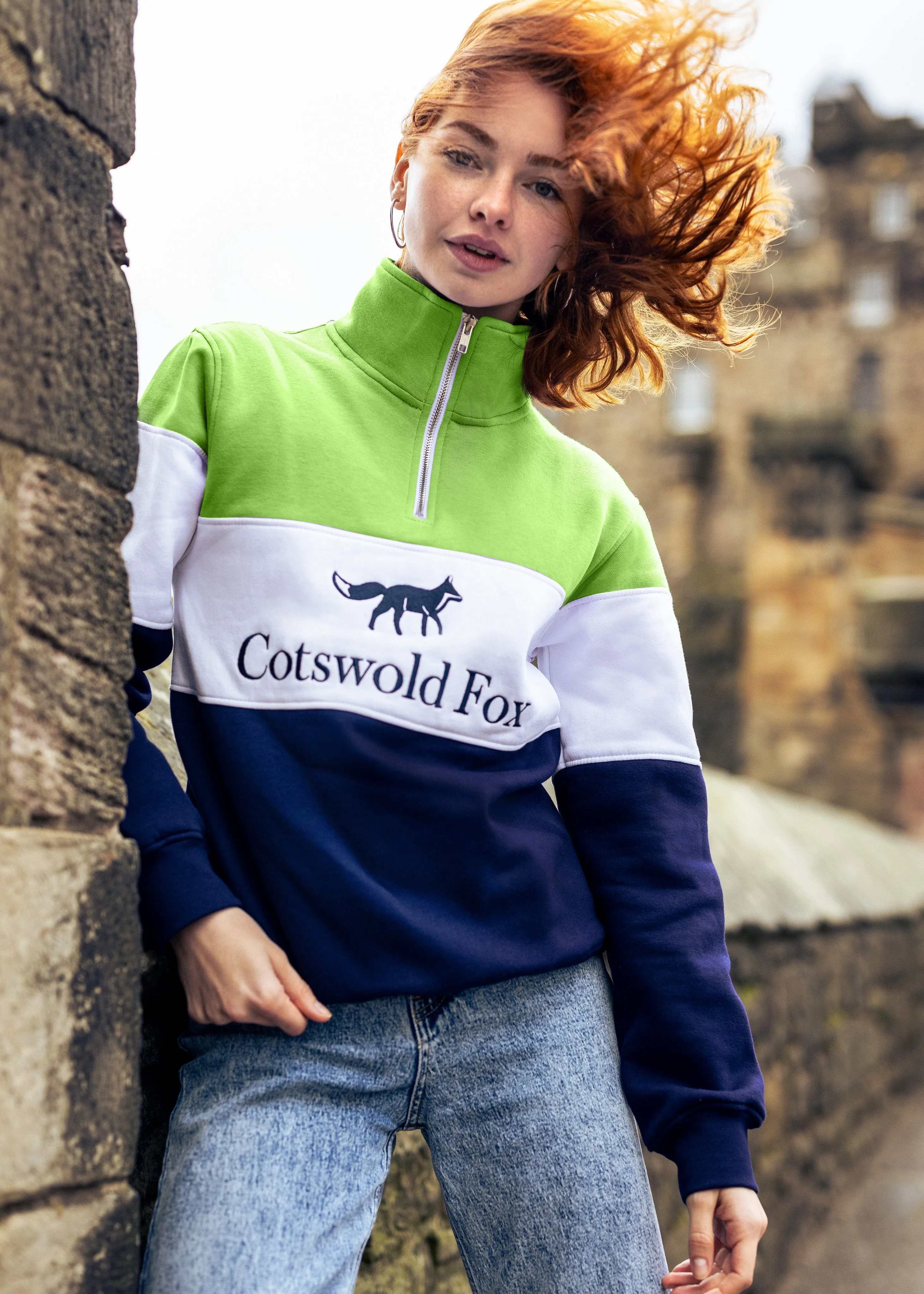 Cirencester Unisex Quarter Zip | Pear sold by Cotswold Fox