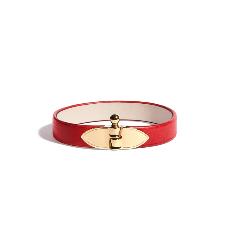 Diane Flèche Bracelet in Coquelicot Héritage leather sold by Joseph Duclos
