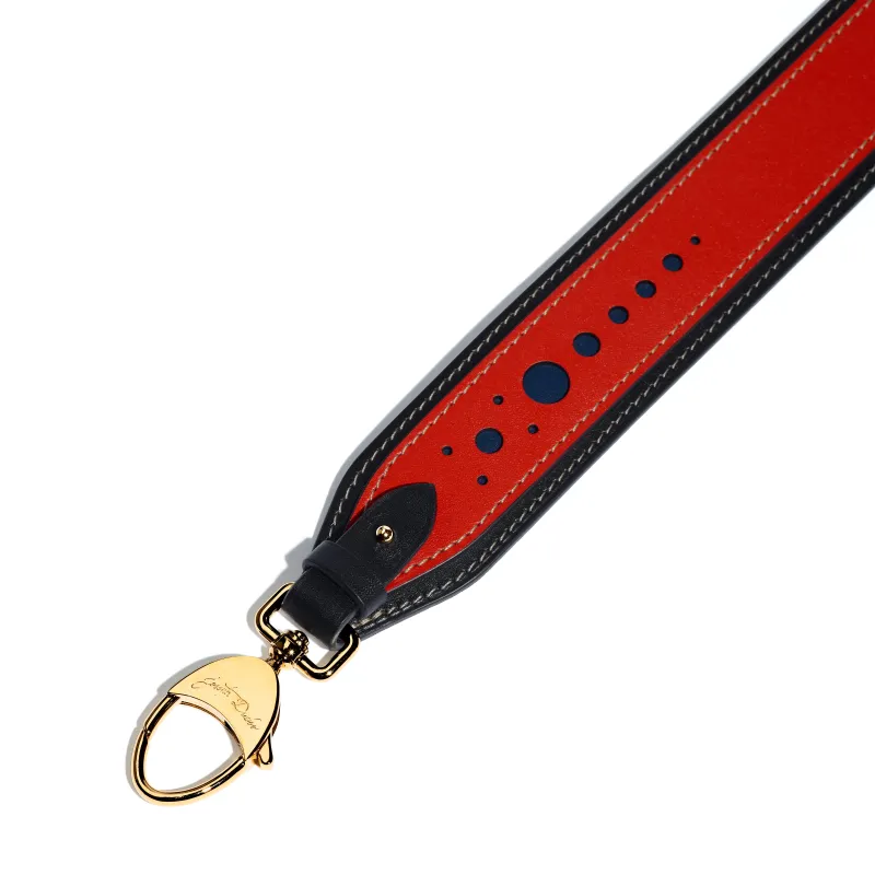 Perforated Leather Strap Coquelicot Gold Plated Brass sold by Joseph Duclos