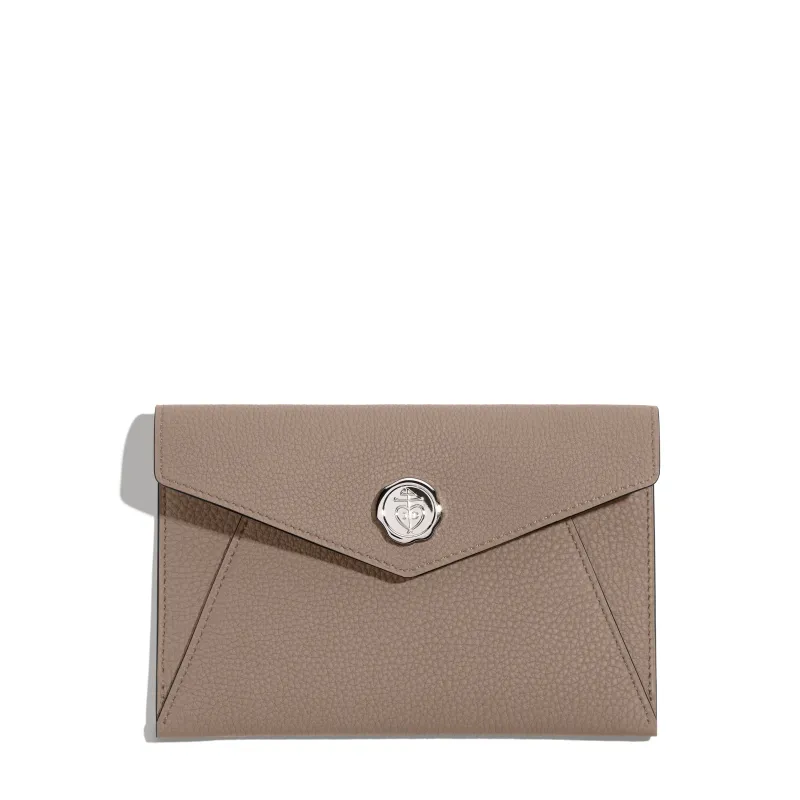 Fontélie Envelope Clutch in Taupe Concerto leather sold by Joseph Duclos