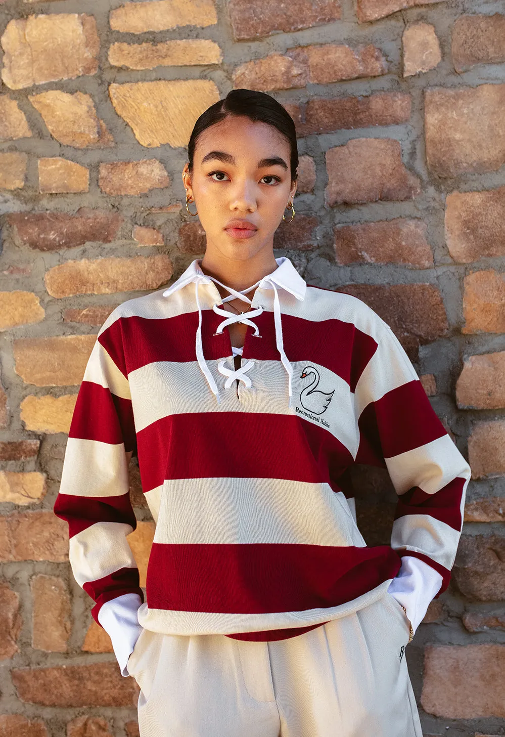 Ilona Striped Rugby in Maroon sold by Recreational Habits