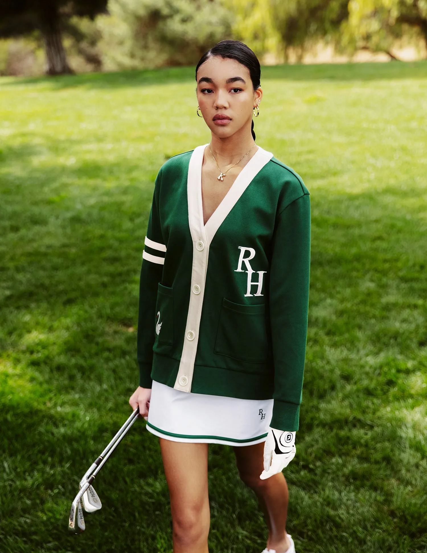 Hampton Interlock Cardigan in Green sold by Recreational Habits