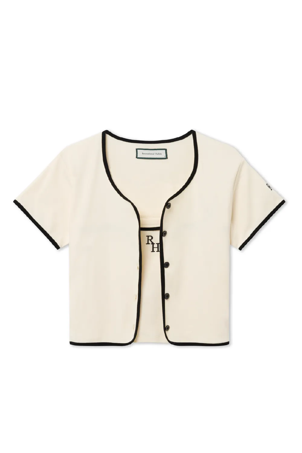 Coco Twin Set Ribbed Cardigan with Piping in Ivory sold by Recreational Habits product image thumbnail 2