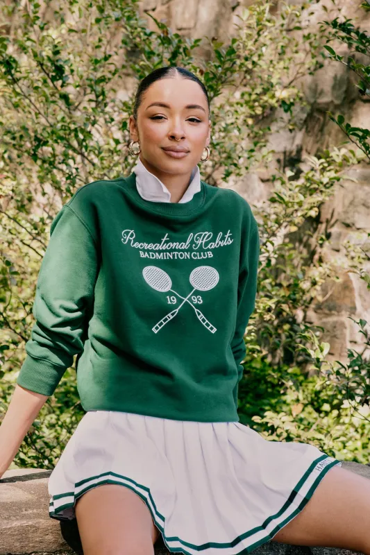 Cornell Crewneck in Green with Badminton Graphic sold by Recreational Habits