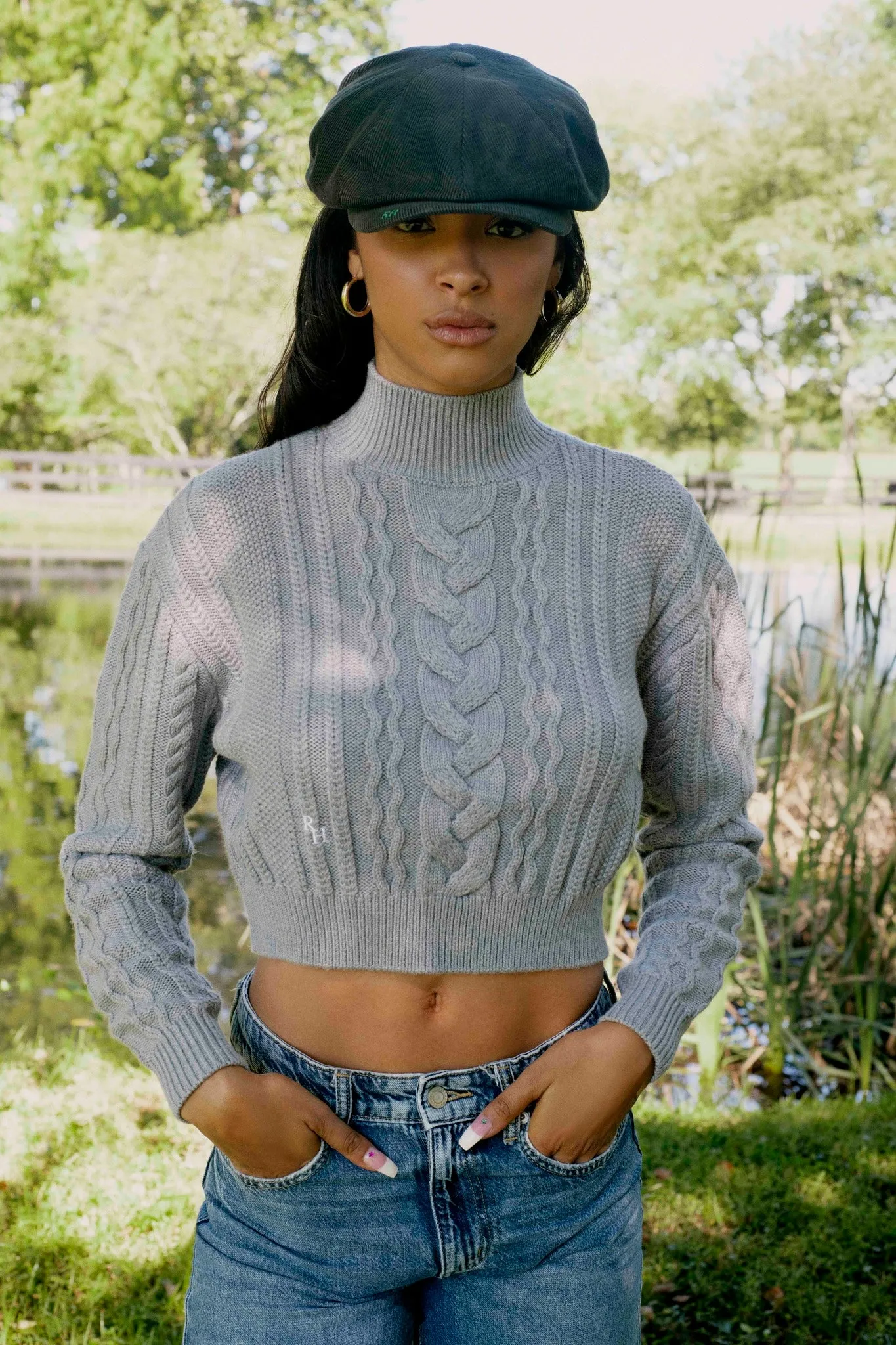Dallas Cable Knit Turtleneck Sweater in Grey sold by Recreational Habits product image thumbnail 2