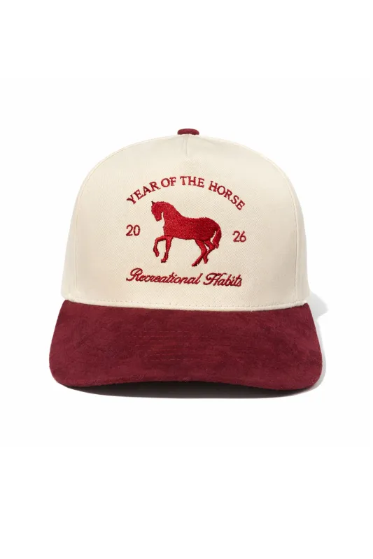Year Of The Horse Trucker Hat in Fire Red made by Recreational Habits