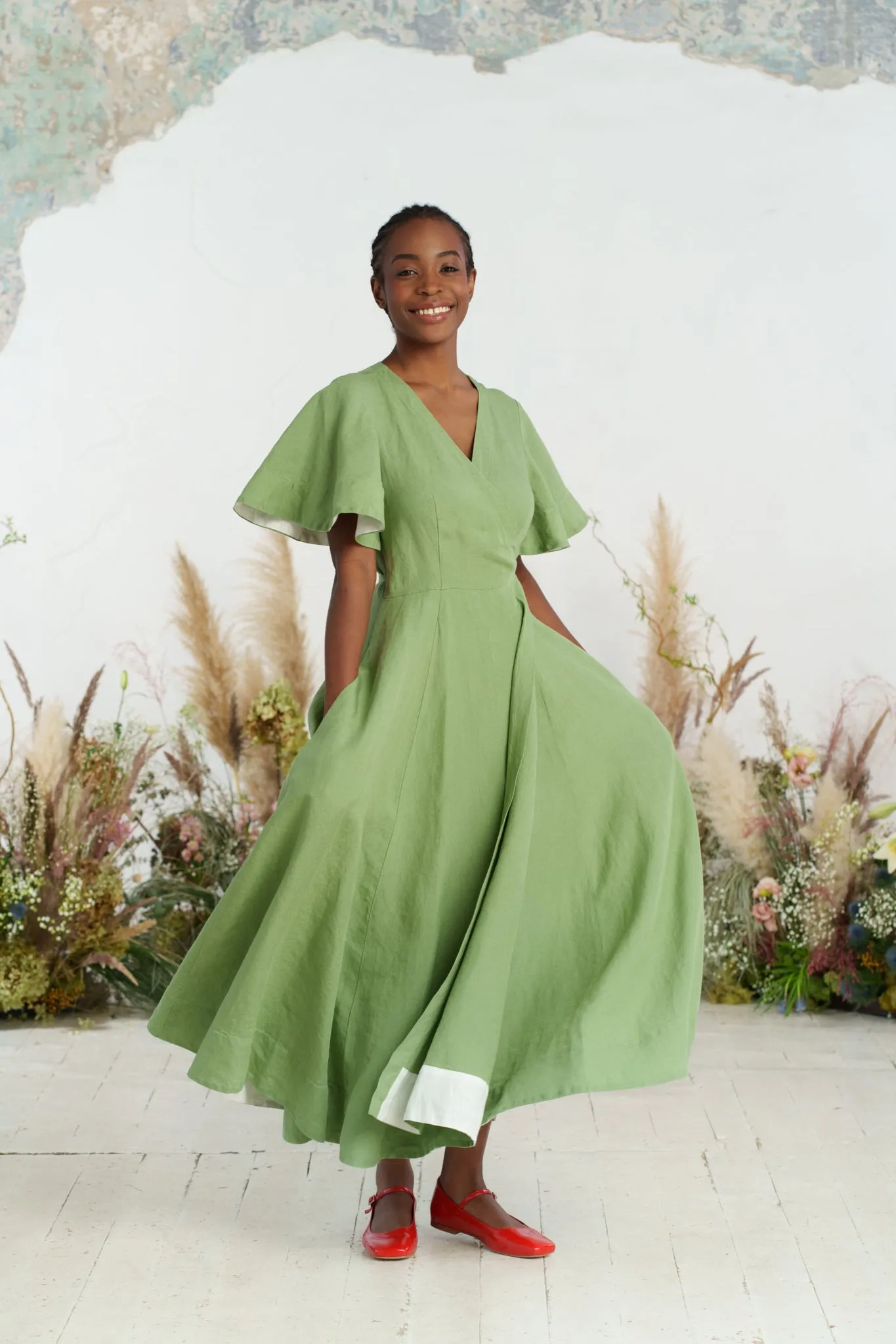 Maxi Wrap Dress, Butterfly Sleeve sold by Son de Flor product image thumbnail 3