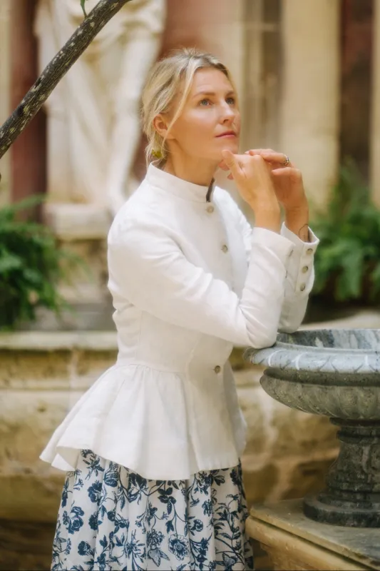 Peplum Jacket, Twill Linen, Milky Herringbone sold by Son de Flor