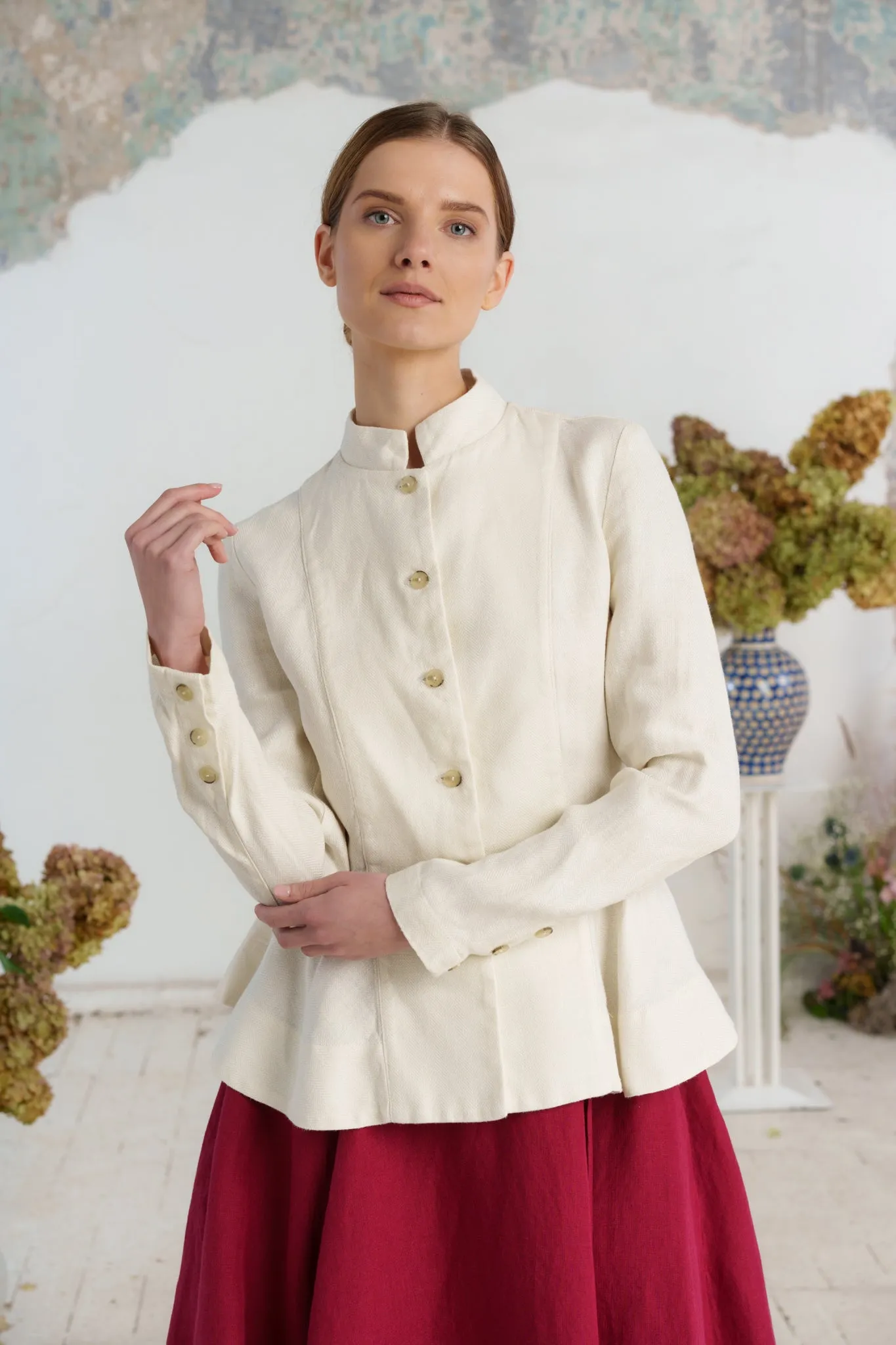 Peplum Jacket, Twill Linen, Milky Herringbone sold by Son de Flor product image thumbnail 2