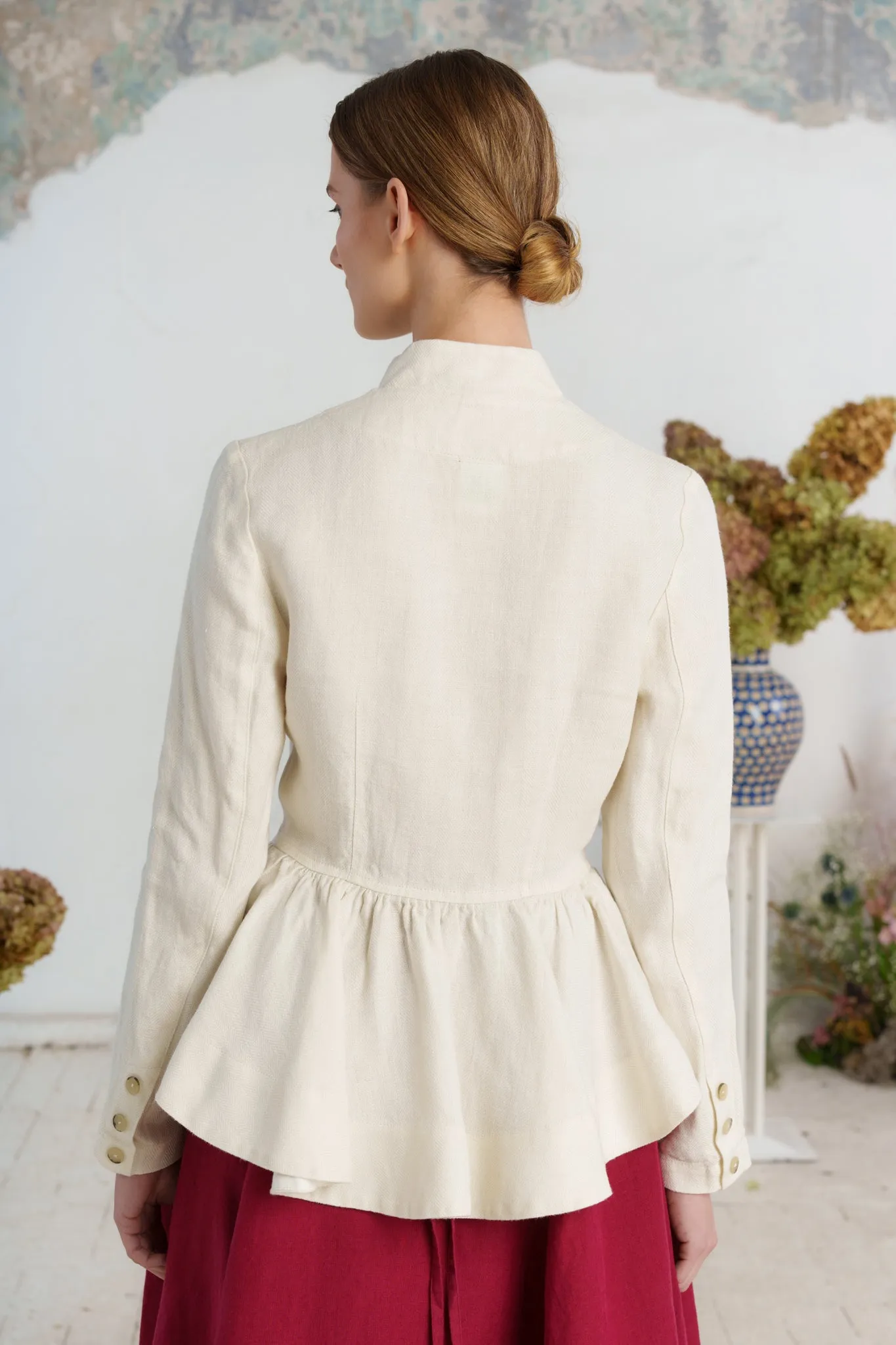 Peplum Jacket, Twill Linen, Milky Herringbone sold by Son de Flor product image thumbnail 4