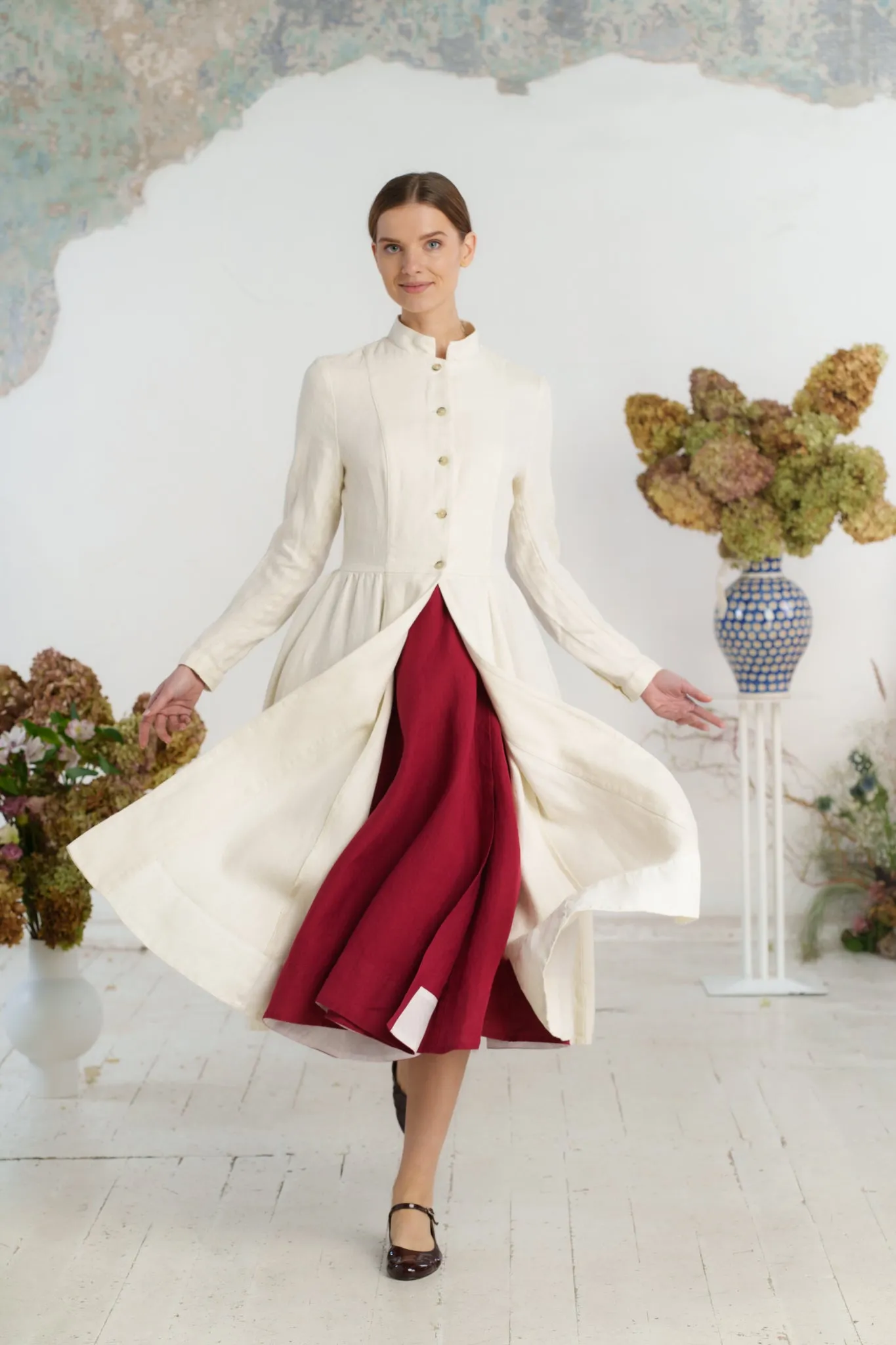 Victorian – Twill Linen Coat with Mandarin Collar sold by Son de Flor product image thumbnail 2