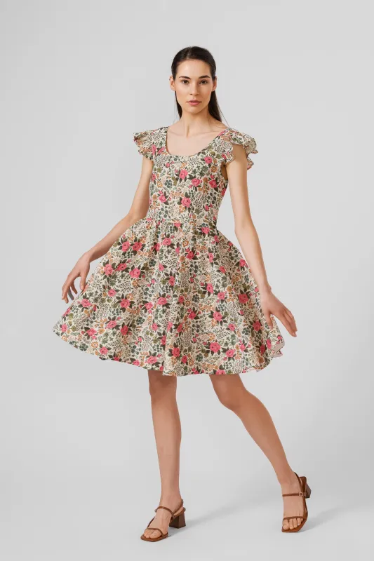 Mini Carmen Dress, Ruffle Sleeve, Cottage Garden sold by Son de Flor