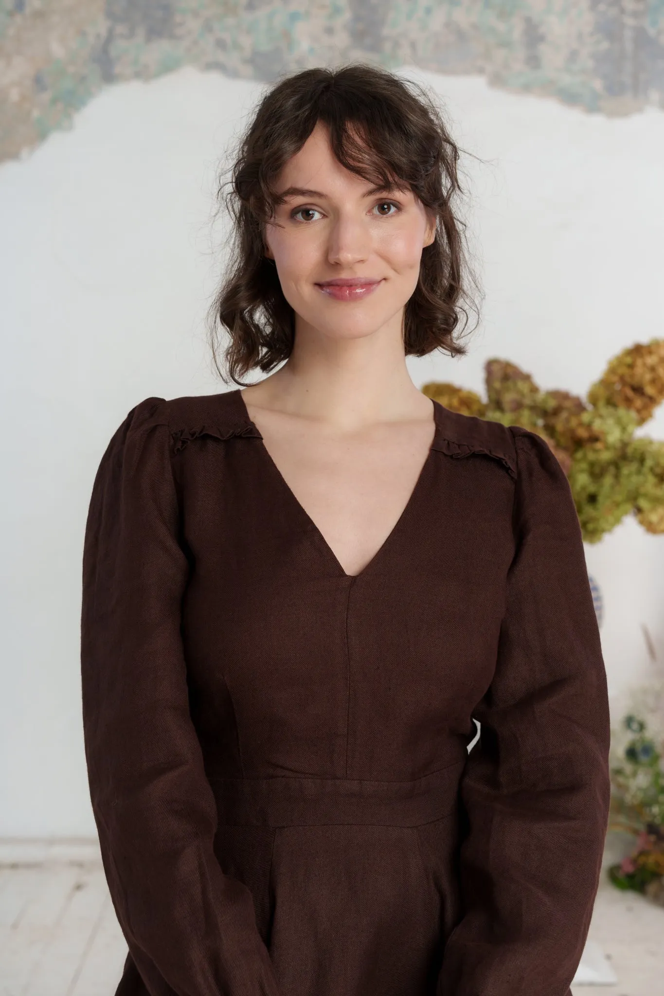 Bridget Dress, Long Sleeve, Twill Linen, Espresso Brown sold by Son de Flor product image thumbnail 3