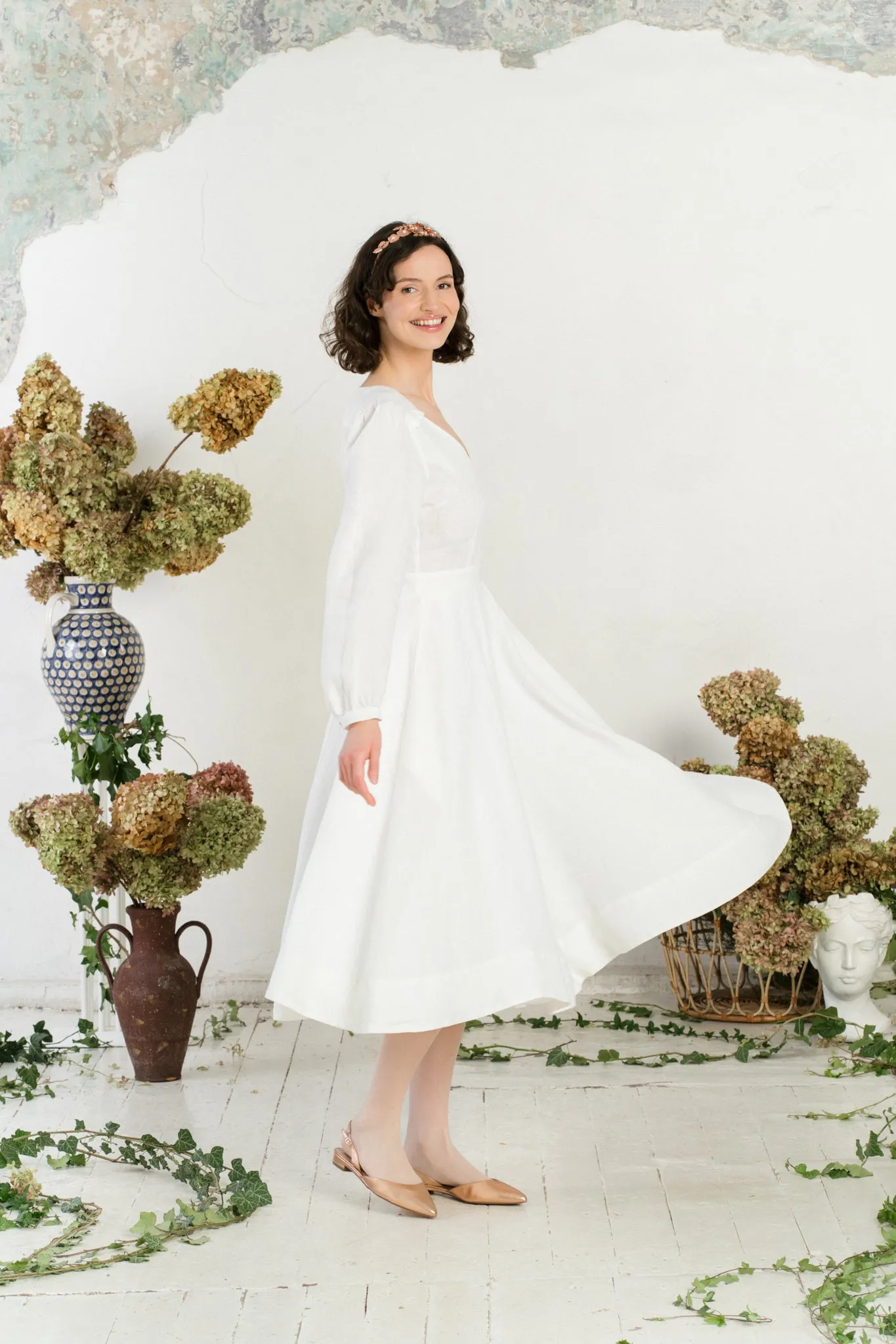 Bridget Dress, Long Sleeve, White Magnolia sold by Son de Flor product image thumbnail 3