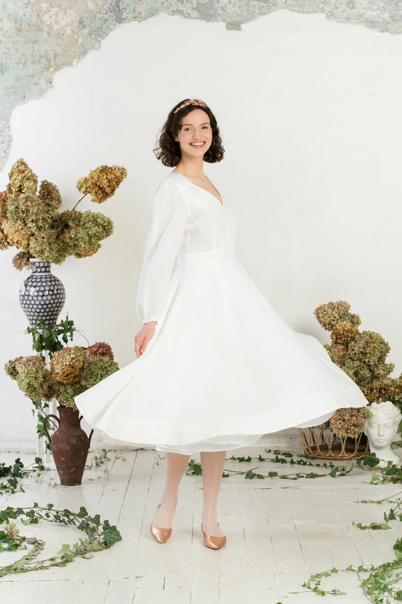 Bridget Dress, Long Sleeve, White Magnolia sold by Son de Flor