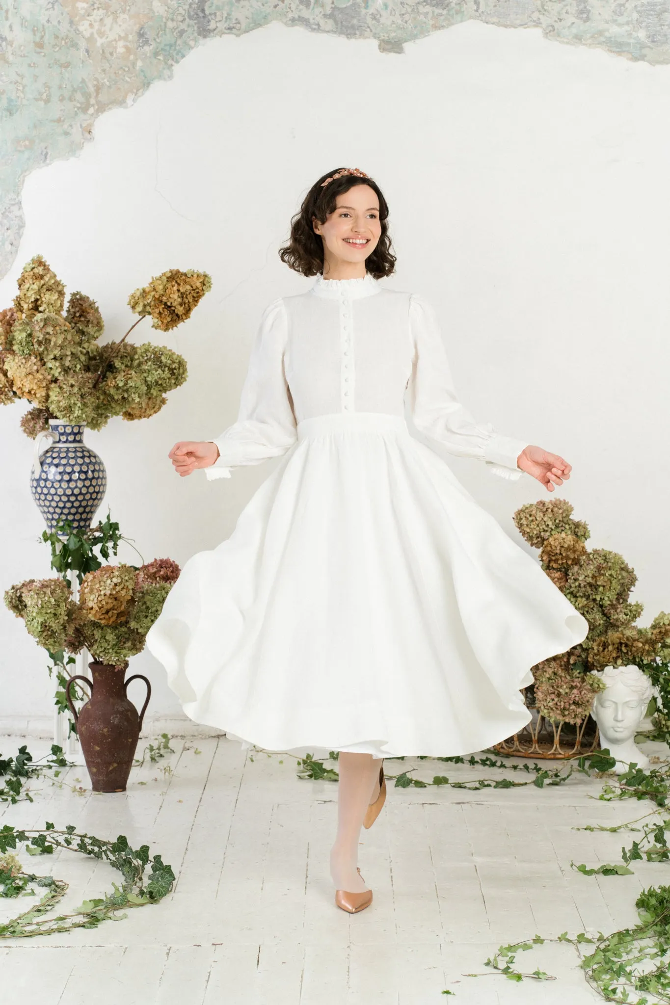 Abigail Dress, Long Sleeve, White Magnolia sold by Son de Flor product image thumbnail 3