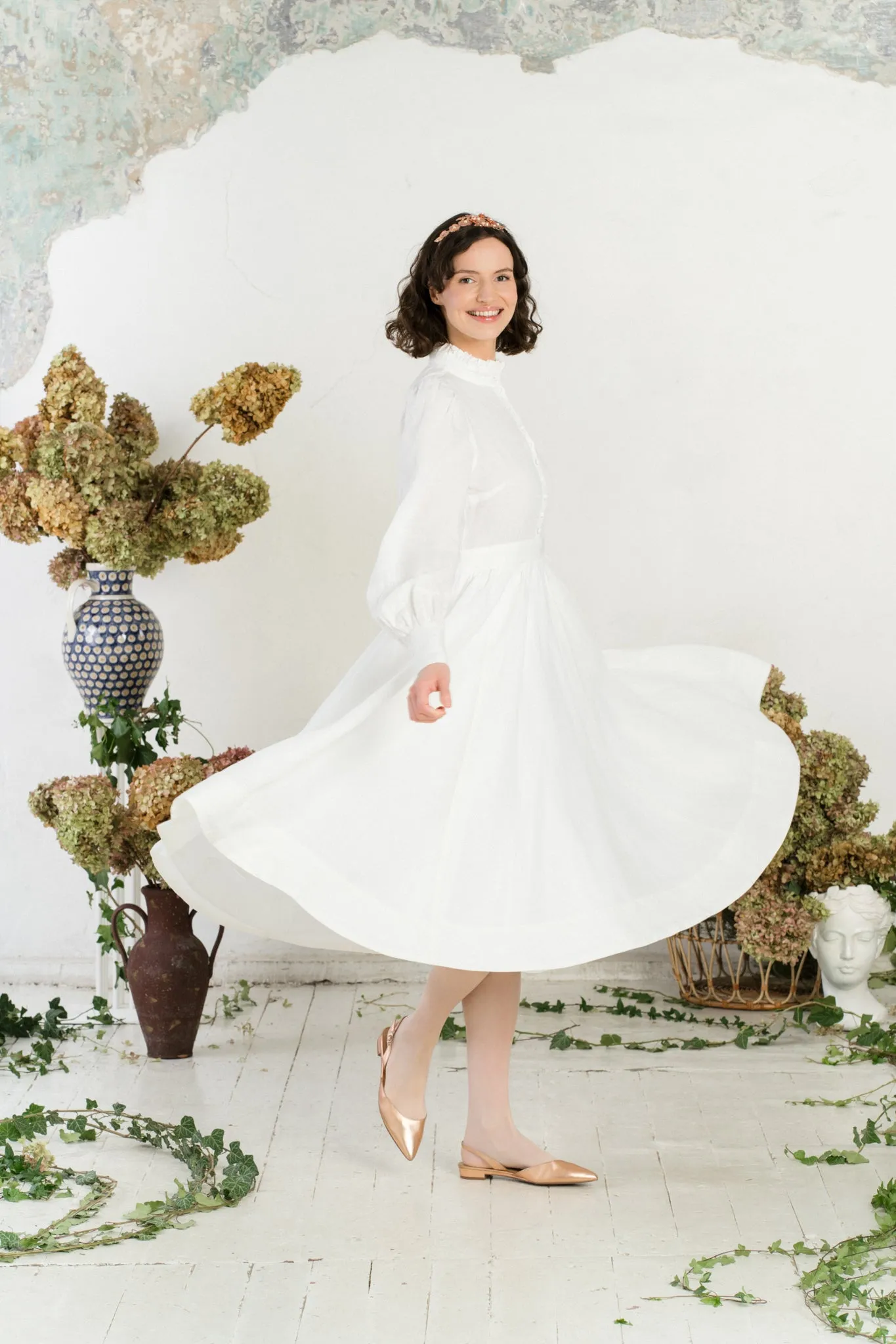 Abigail Dress, Long Sleeve, White Magnolia sold by Son de Flor