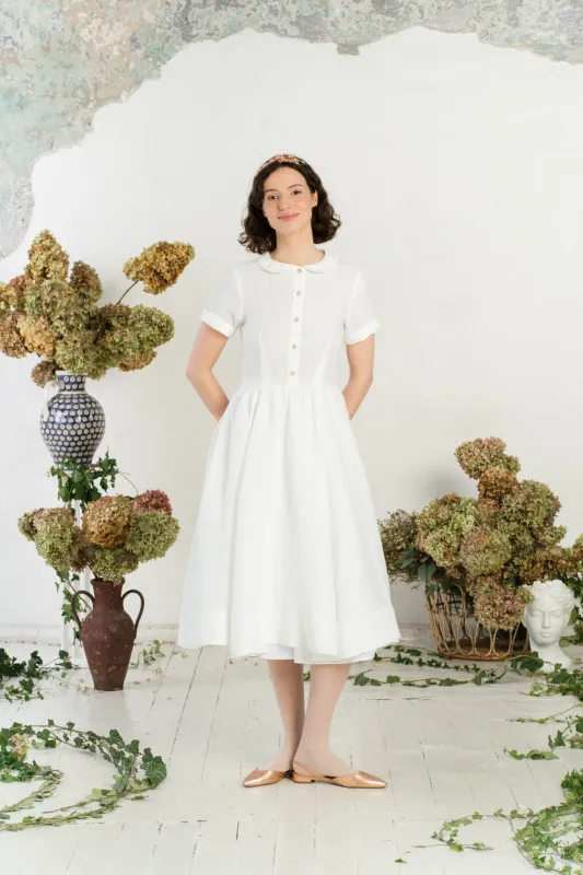 Classic Dress, Short Sleeve, White Magnolia sold by Son de Flor
