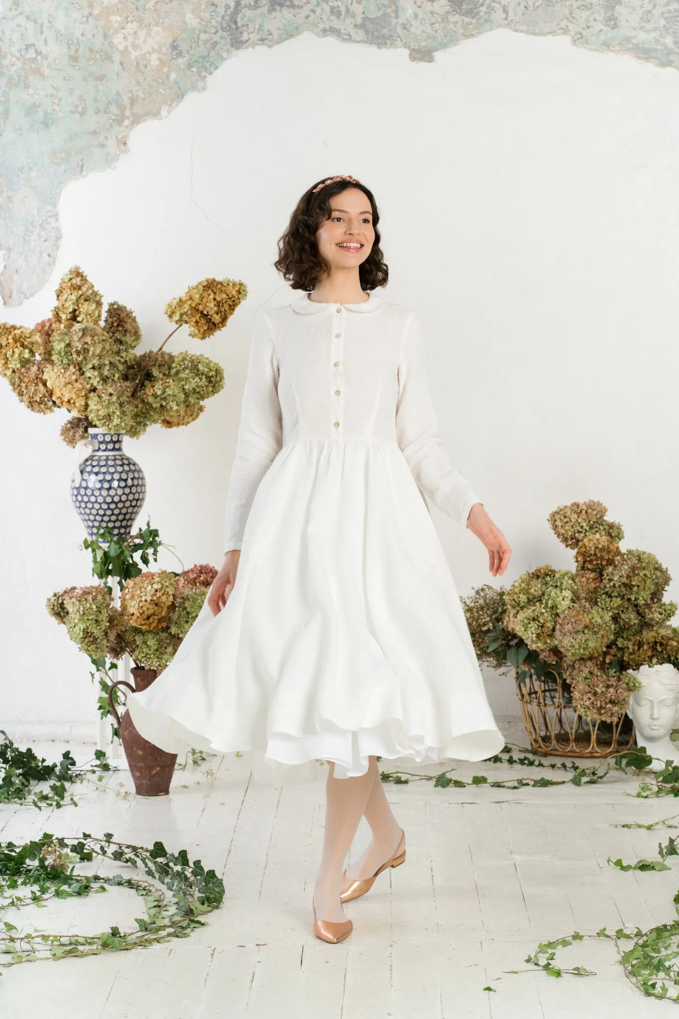 Classic Dress, Long Sleeve, White Magnolia sold by Son de Flor product image thumbnail 5