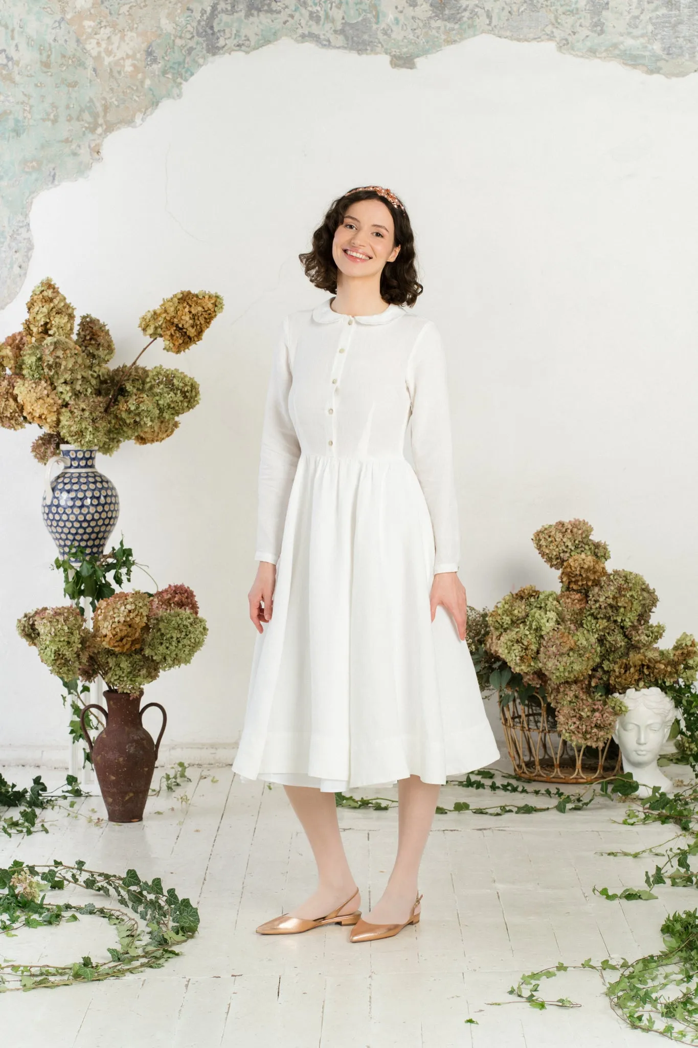Classic Dress, Long Sleeve, White Magnolia sold by Son de Flor product image thumbnail 3