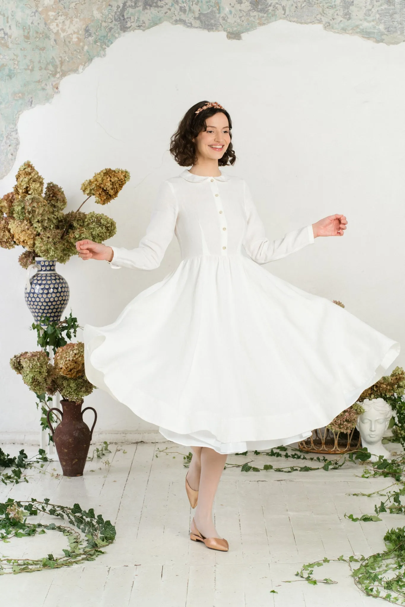 Classic Dress, Long Sleeve, White Magnolia sold by Son de Flor product image thumbnail 4