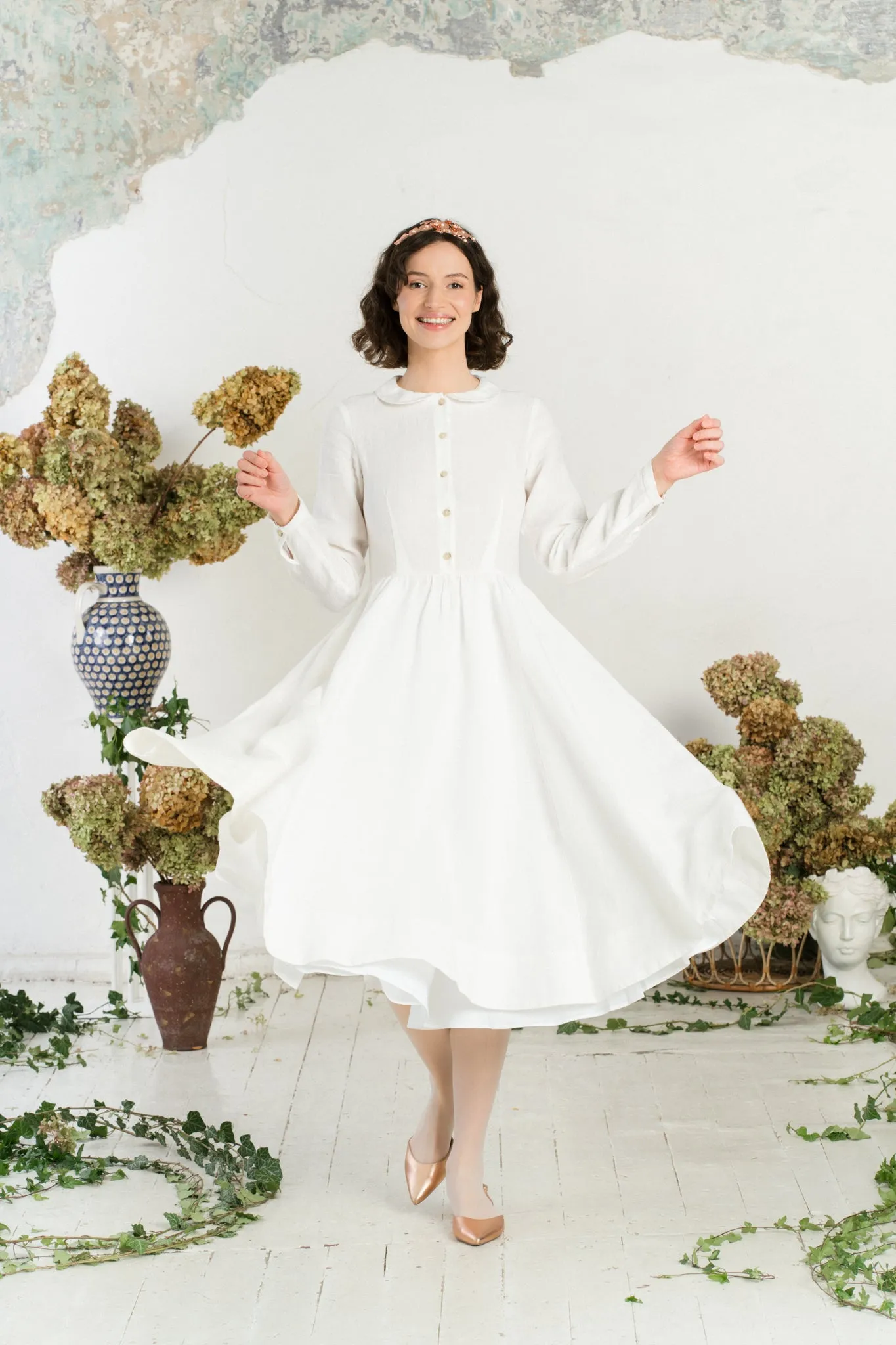 Classic Dress, Long Sleeve, White Magnolia sold by Son de Flor