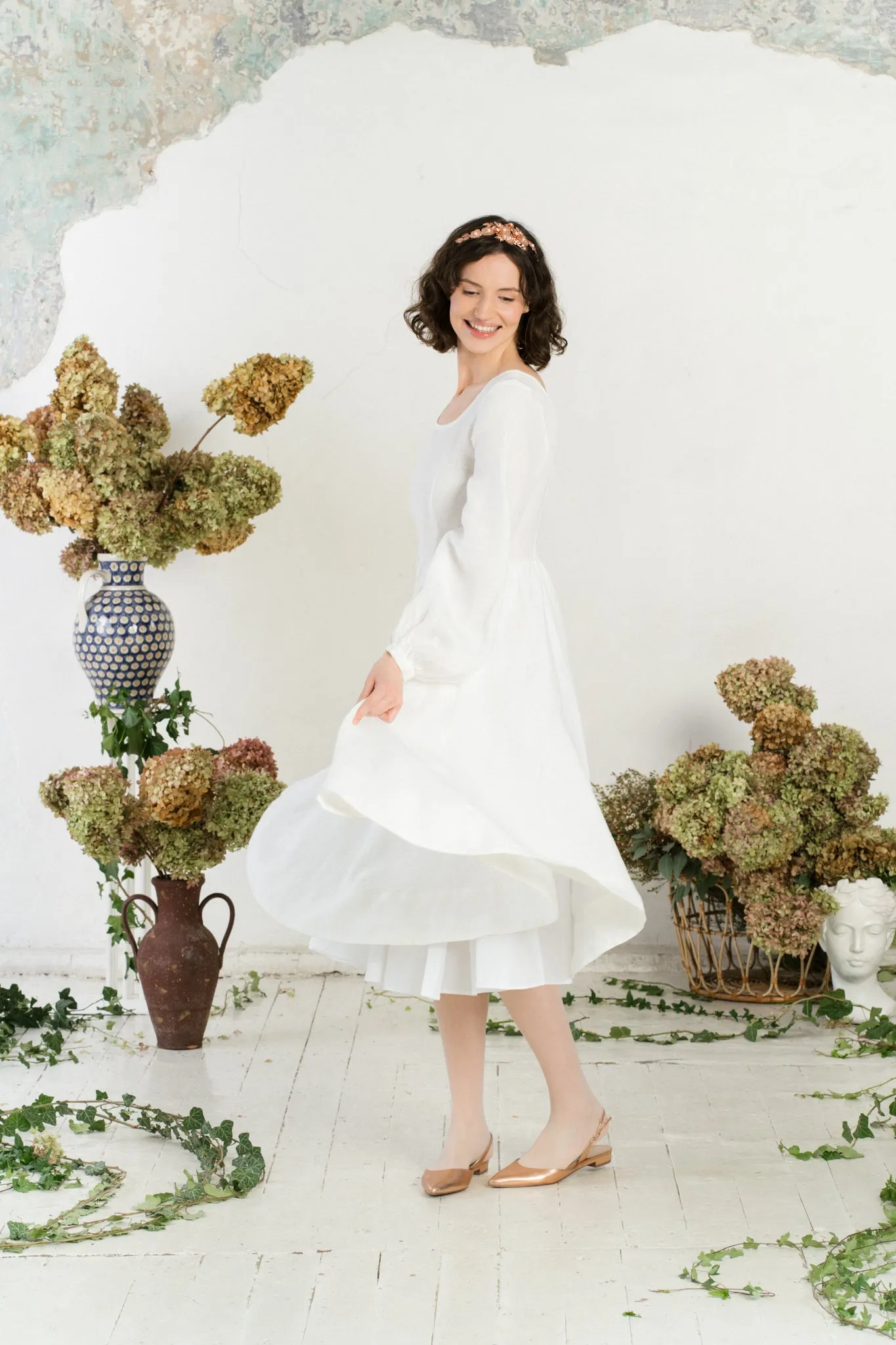 Carmen Dress, Long Sleeve, White Magnolia sold by Son de Flor product image thumbnail 5