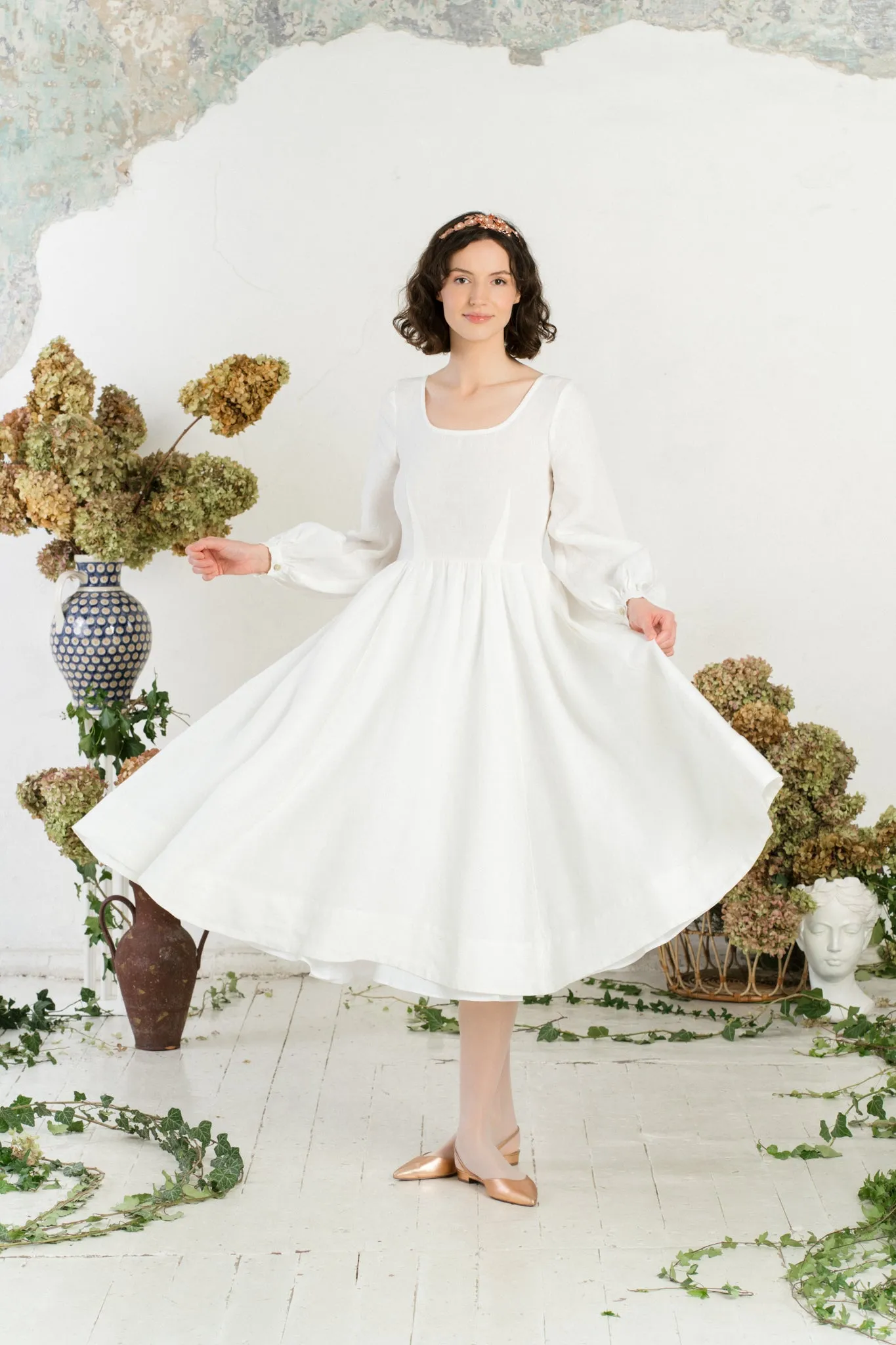 Carmen Dress, Long Sleeve, White Magnolia sold by Son de Flor product image thumbnail 2