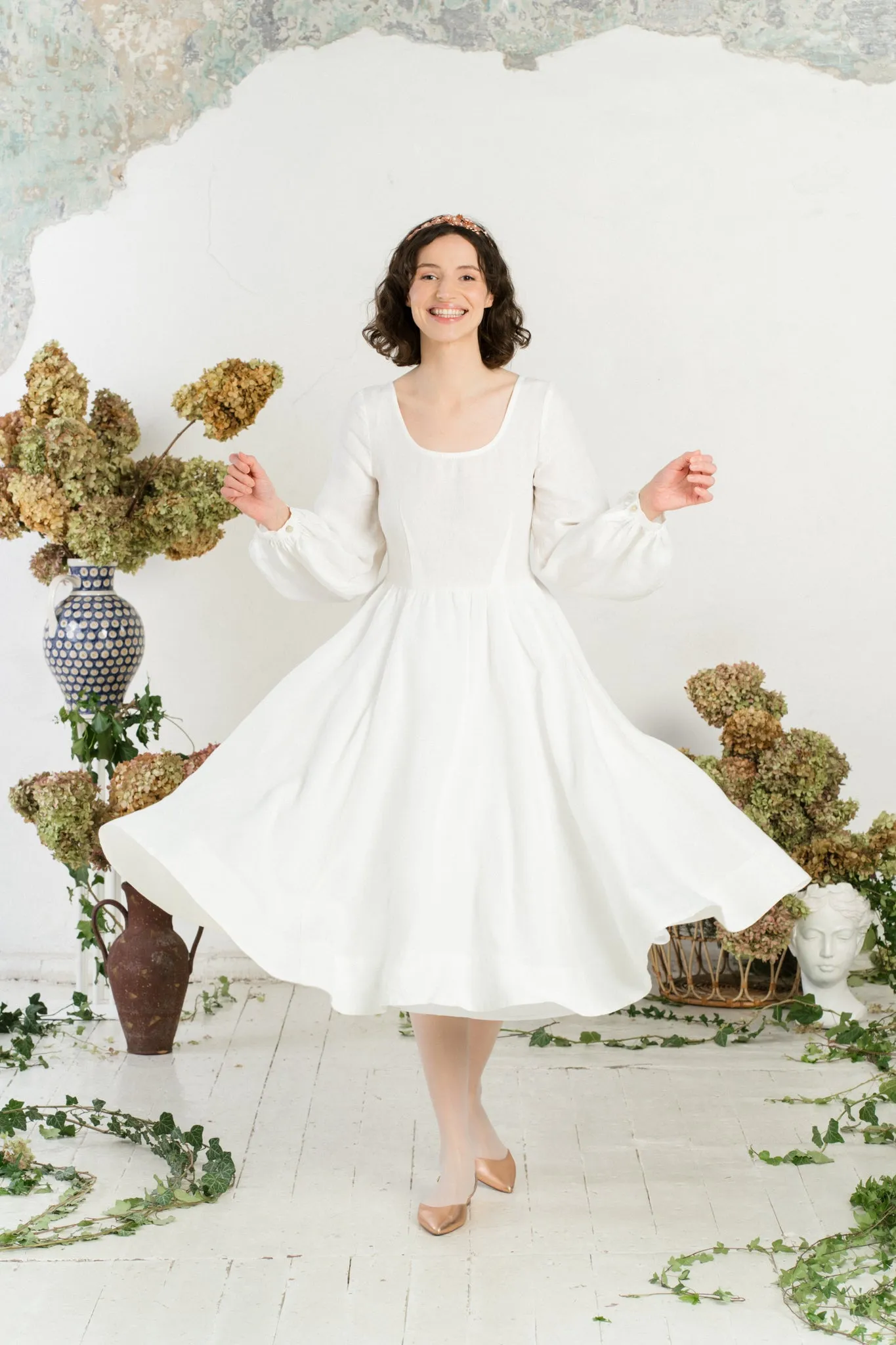 Carmen Dress, Long Sleeve, White Magnolia sold by Son de Flor product image thumbnail 4
