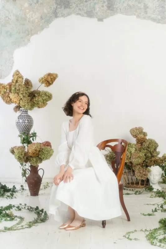 Carmen Dress, Long Sleeve, White Magnolia sold by Son de Flor