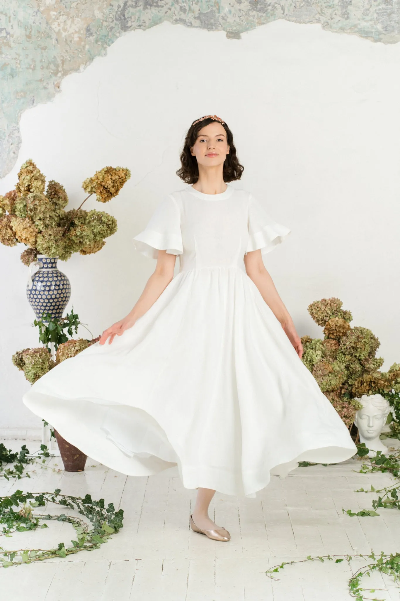 Maxi Butterfly Sleeve Dress, White Magnolia sold by Son de Flor product image thumbnail 4