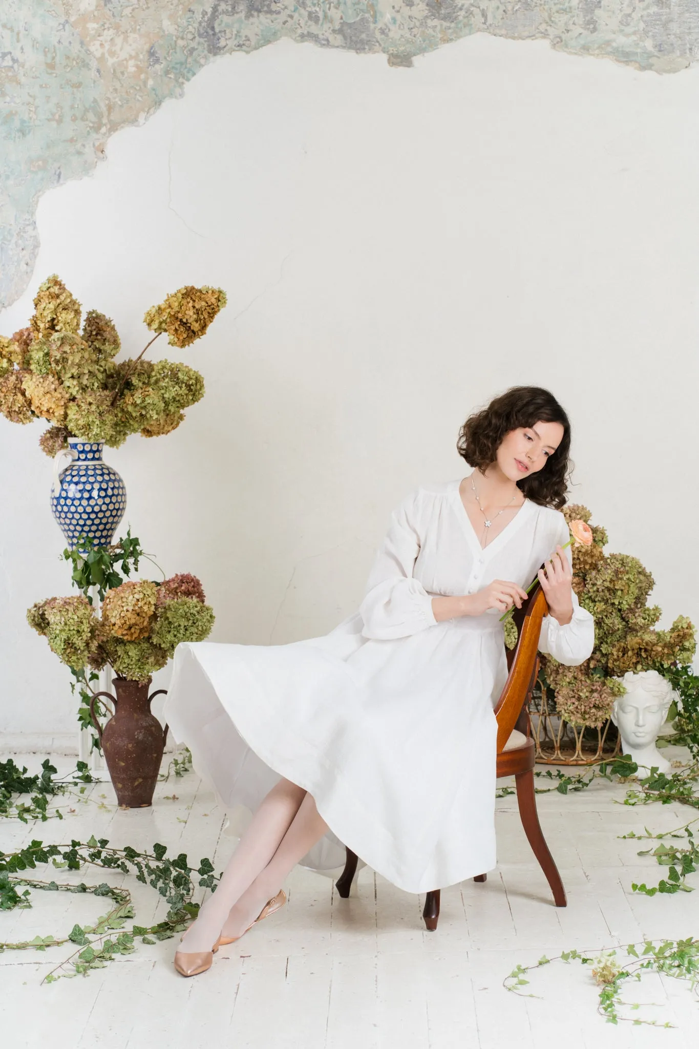 Diane Dress, Long Sleeve, White Magnolia sold by Son de Flor