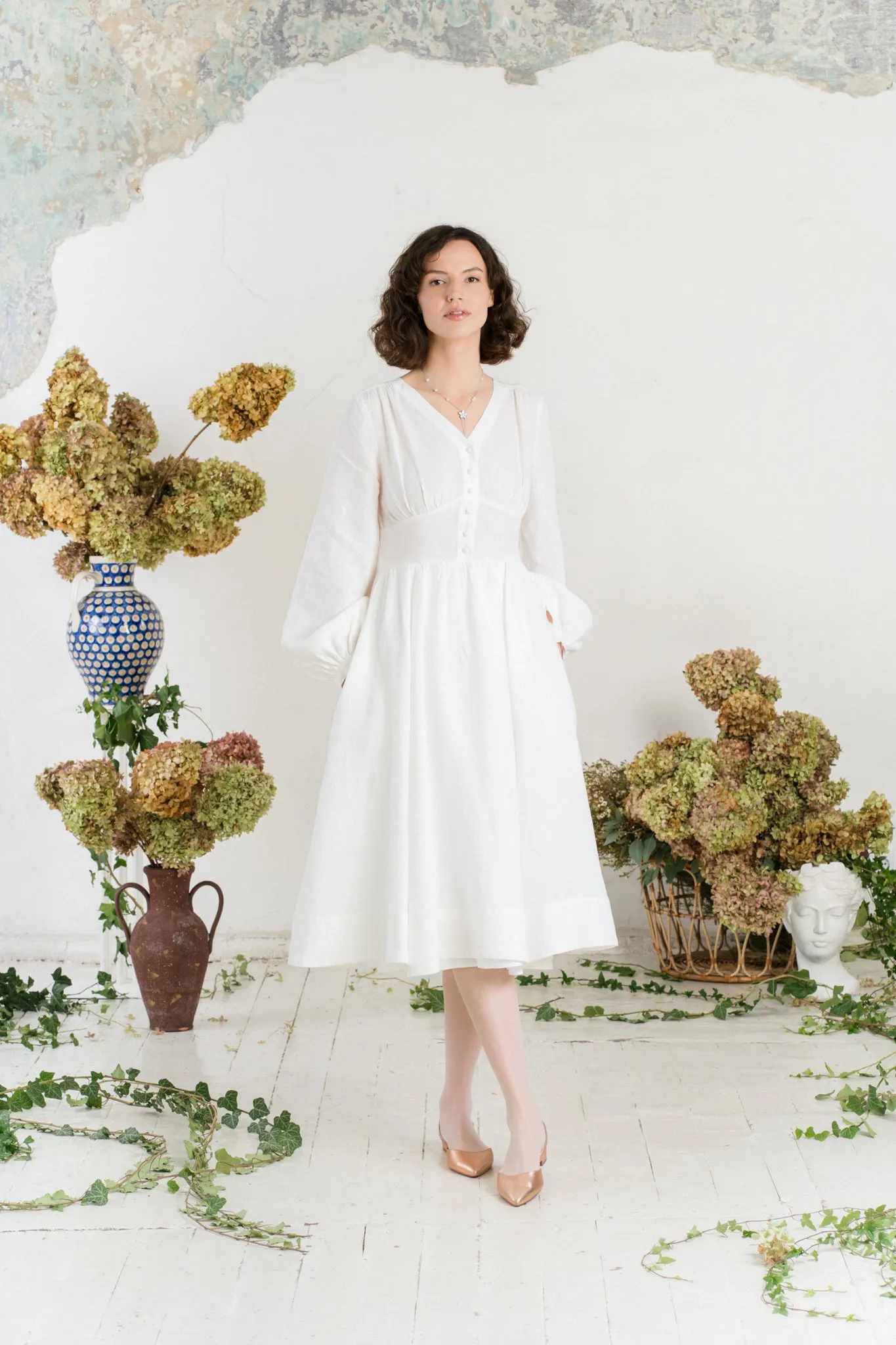 Diane Dress, Long Sleeve, White Magnolia sold by Son de Flor product image thumbnail 5