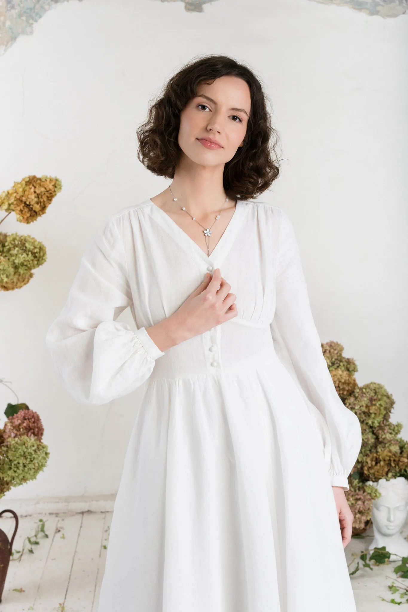 Diane Dress, Long Sleeve, White Magnolia sold by Son de Flor product image thumbnail 4