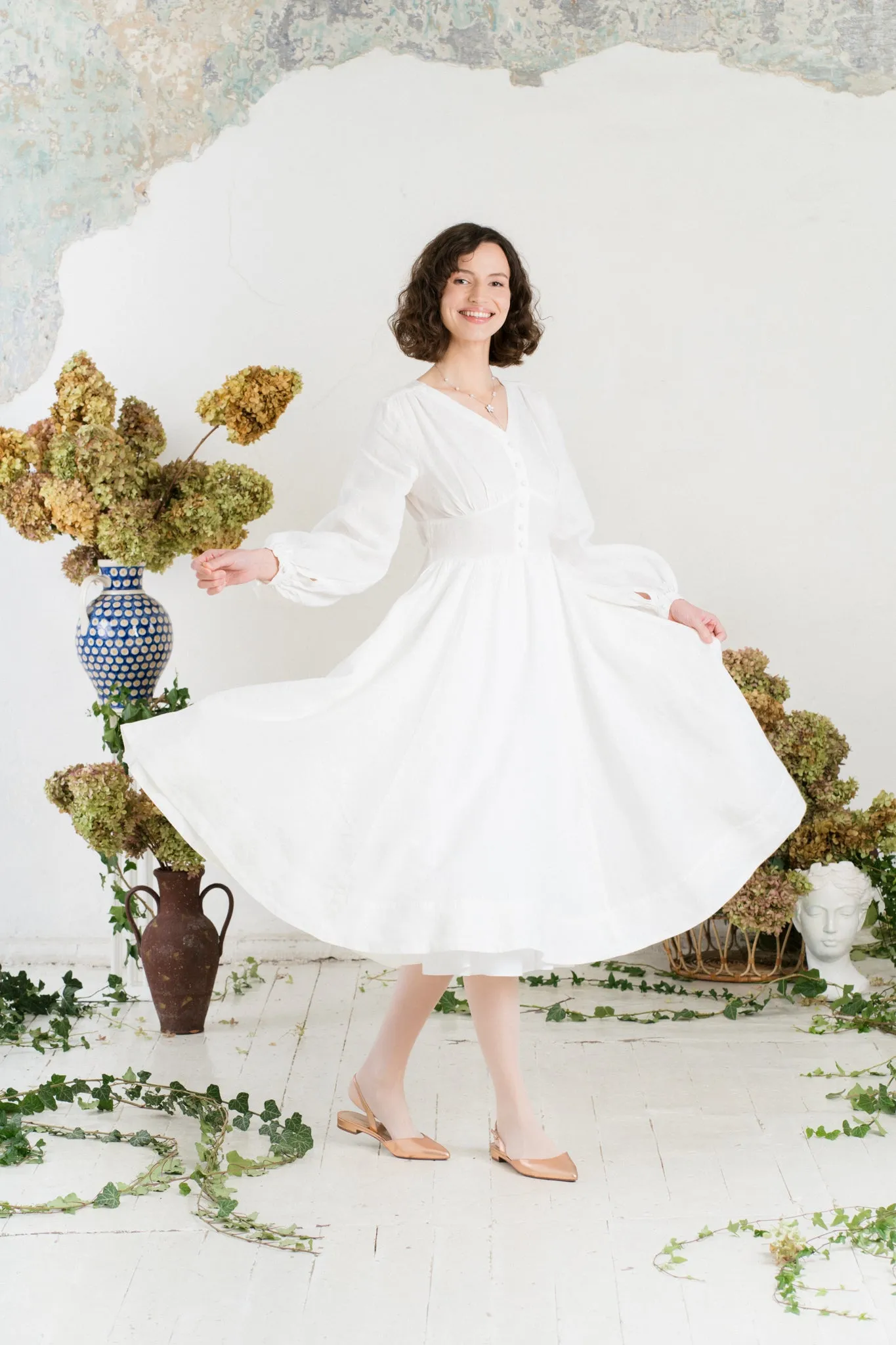Diane Dress, Long Sleeve, White Magnolia sold by Son de Flor product image thumbnail 3