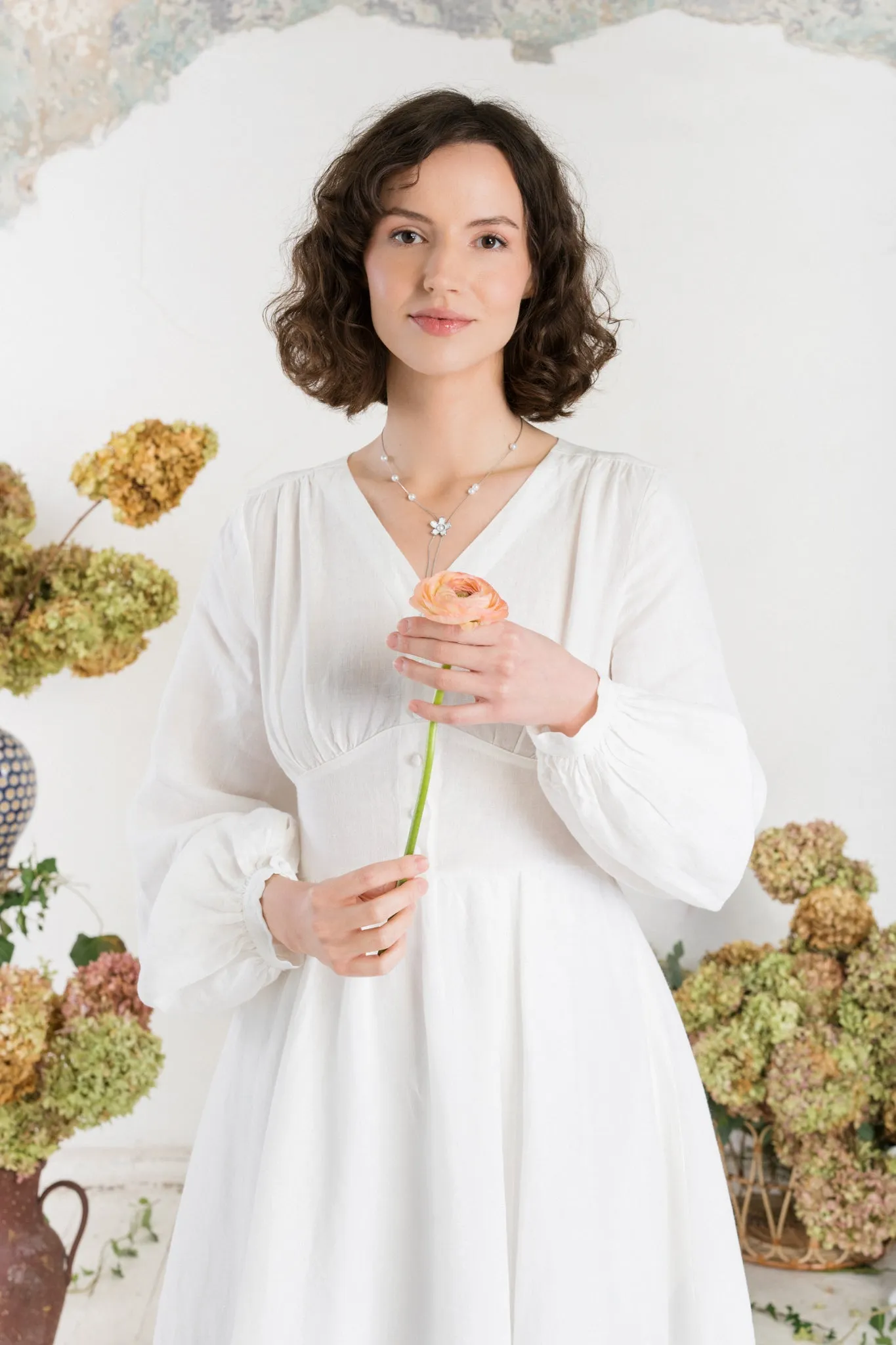 Diane Dress, Long Sleeve, White Magnolia sold by Son de Flor product image thumbnail 2