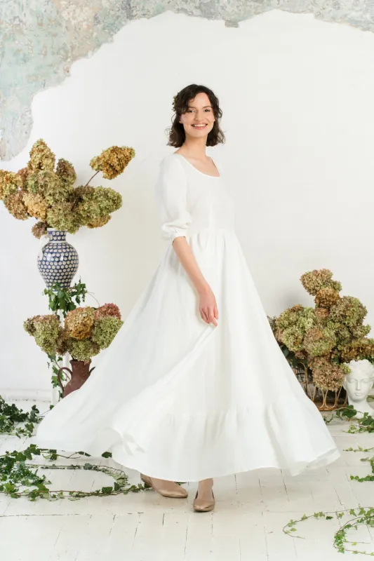 Maxi Carmen Dress, 3/4 Sleeve, White Magnolia sold by Son de Flor