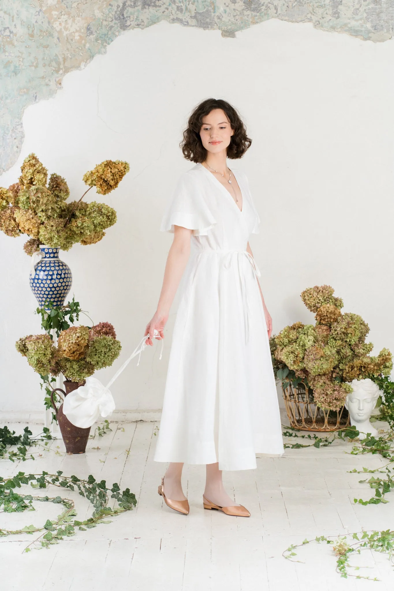 Maxi Wrap Dress, Butterfly Sleeve, White Magnolia sold by Son de Flor product image thumbnail 4