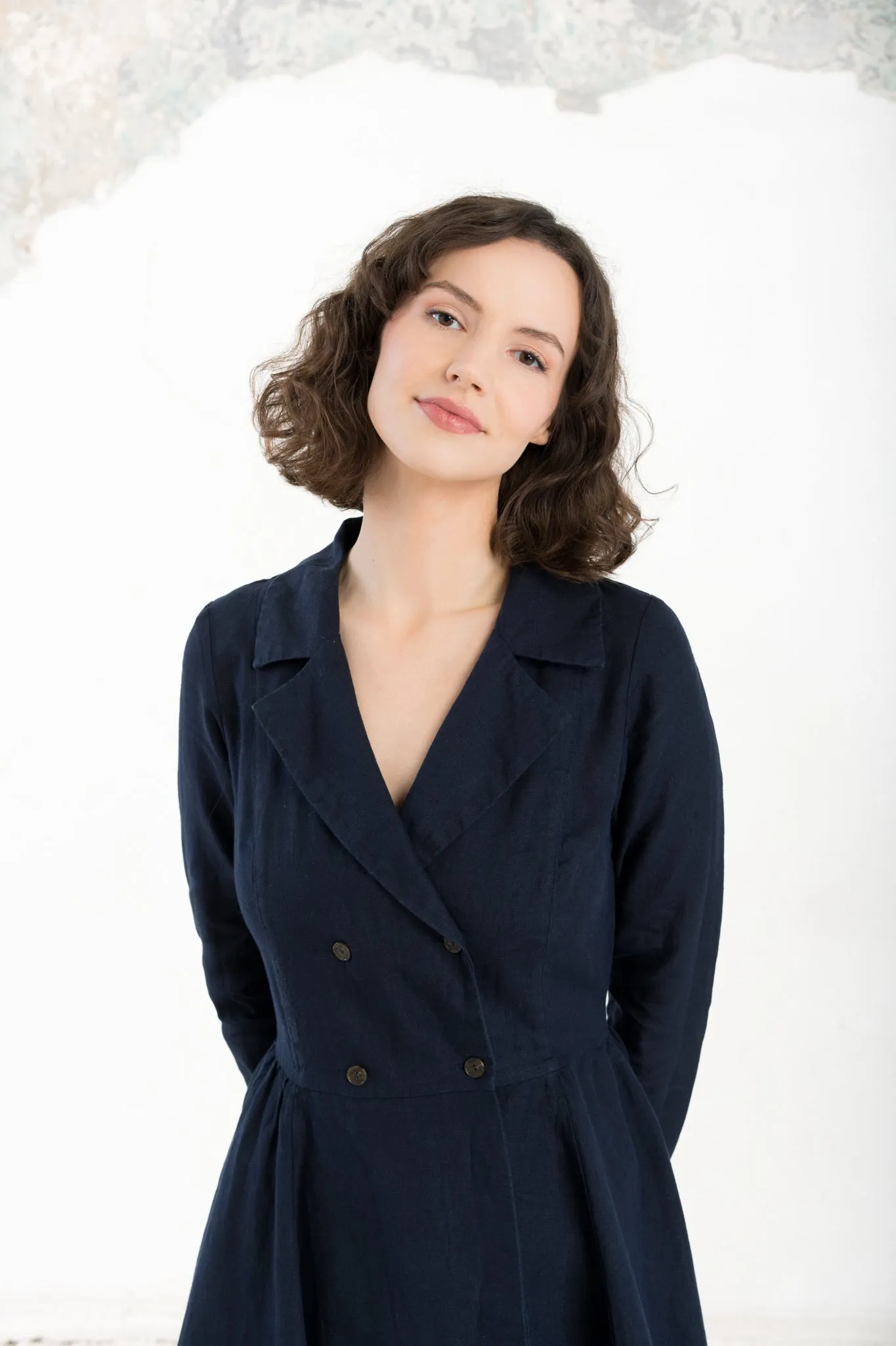 Enola – Tailored Linen Midi Dress with Notch Collar sold by Son de Flor product image thumbnail 4