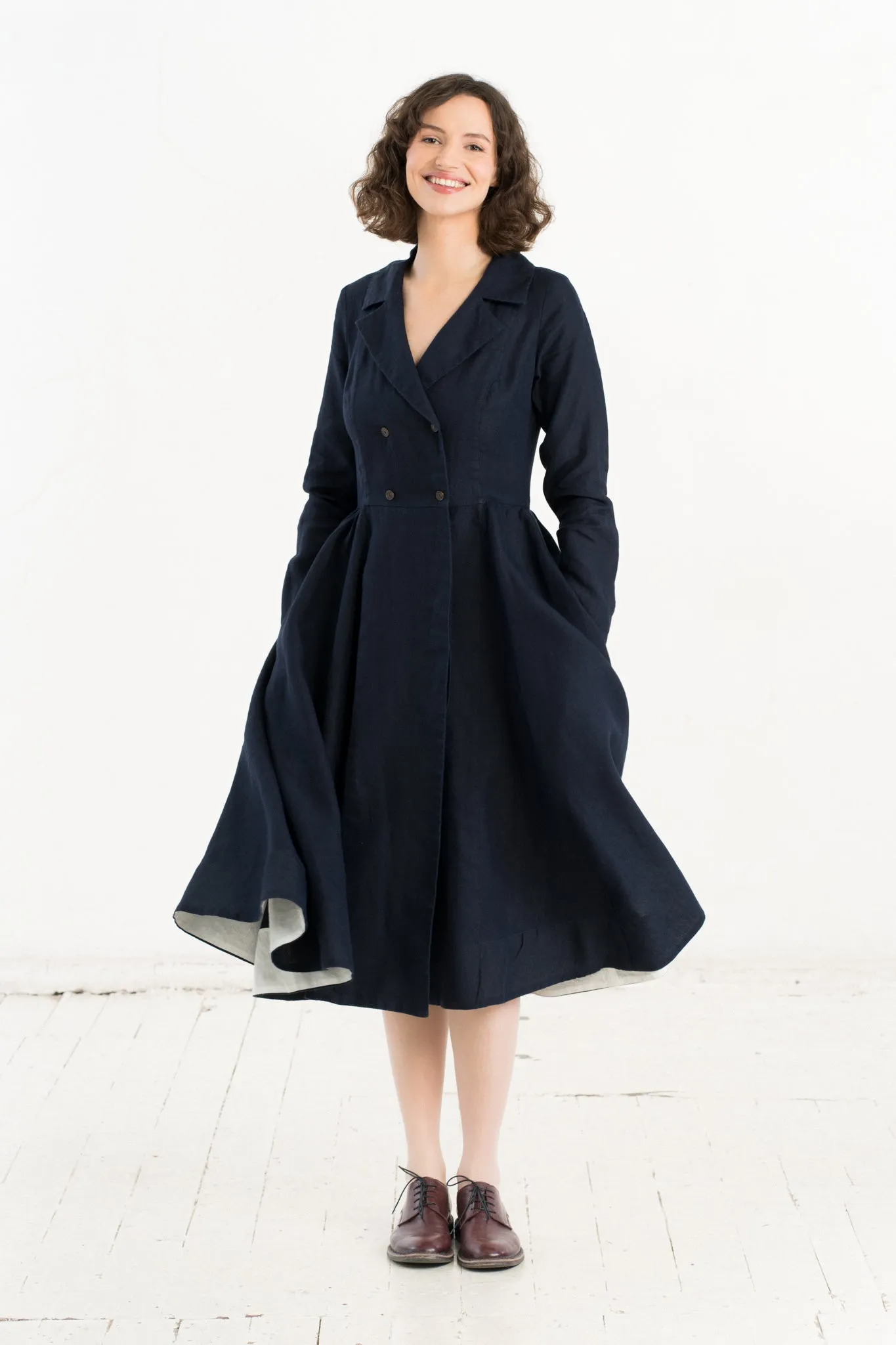 Enola – Tailored Linen Midi Dress with Notch Collar sold by Son de Flor product image thumbnail 2