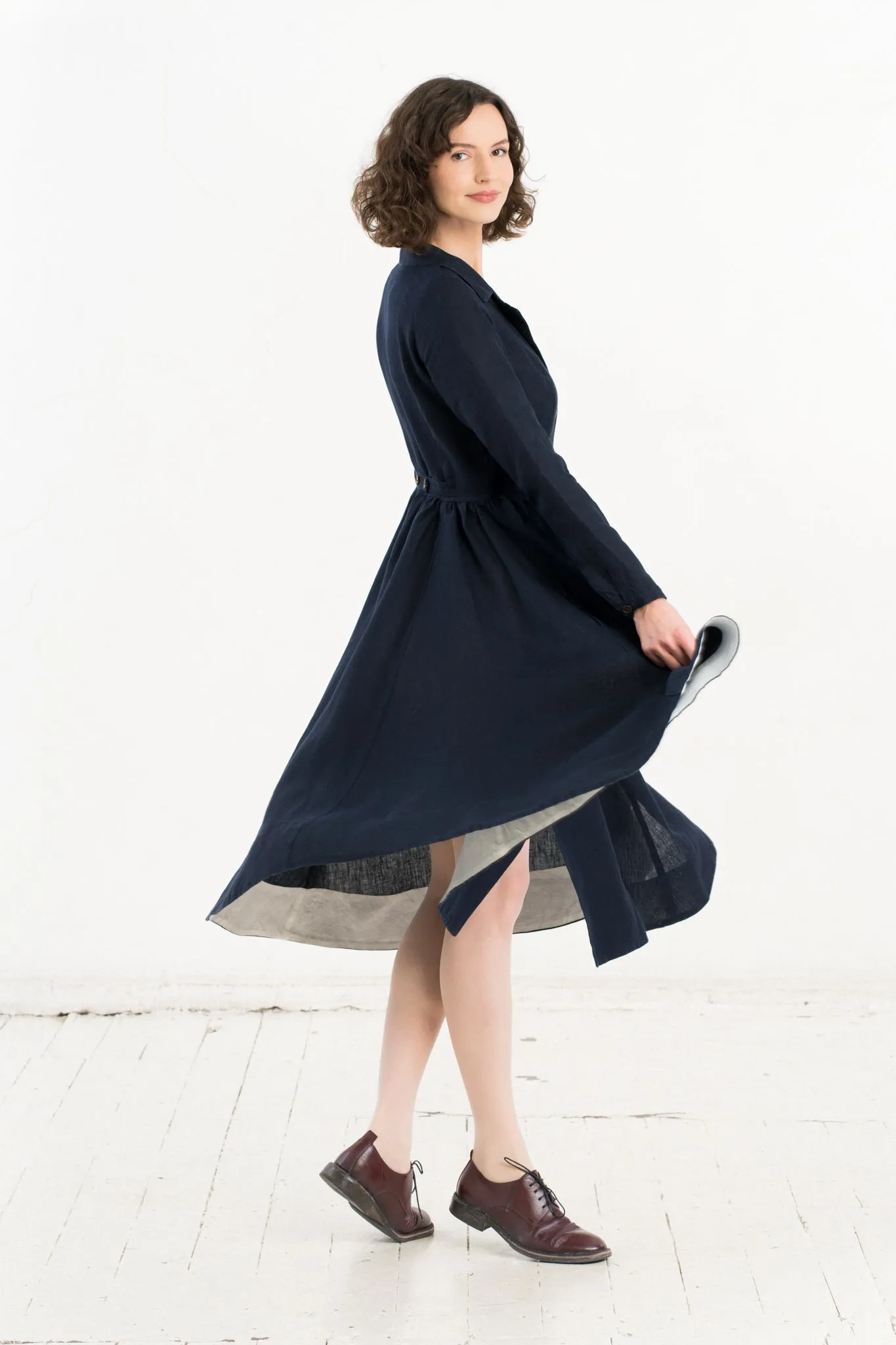 Enola – Tailored Linen Midi Dress with Notch Collar sold by Son de Flor product image thumbnail 3