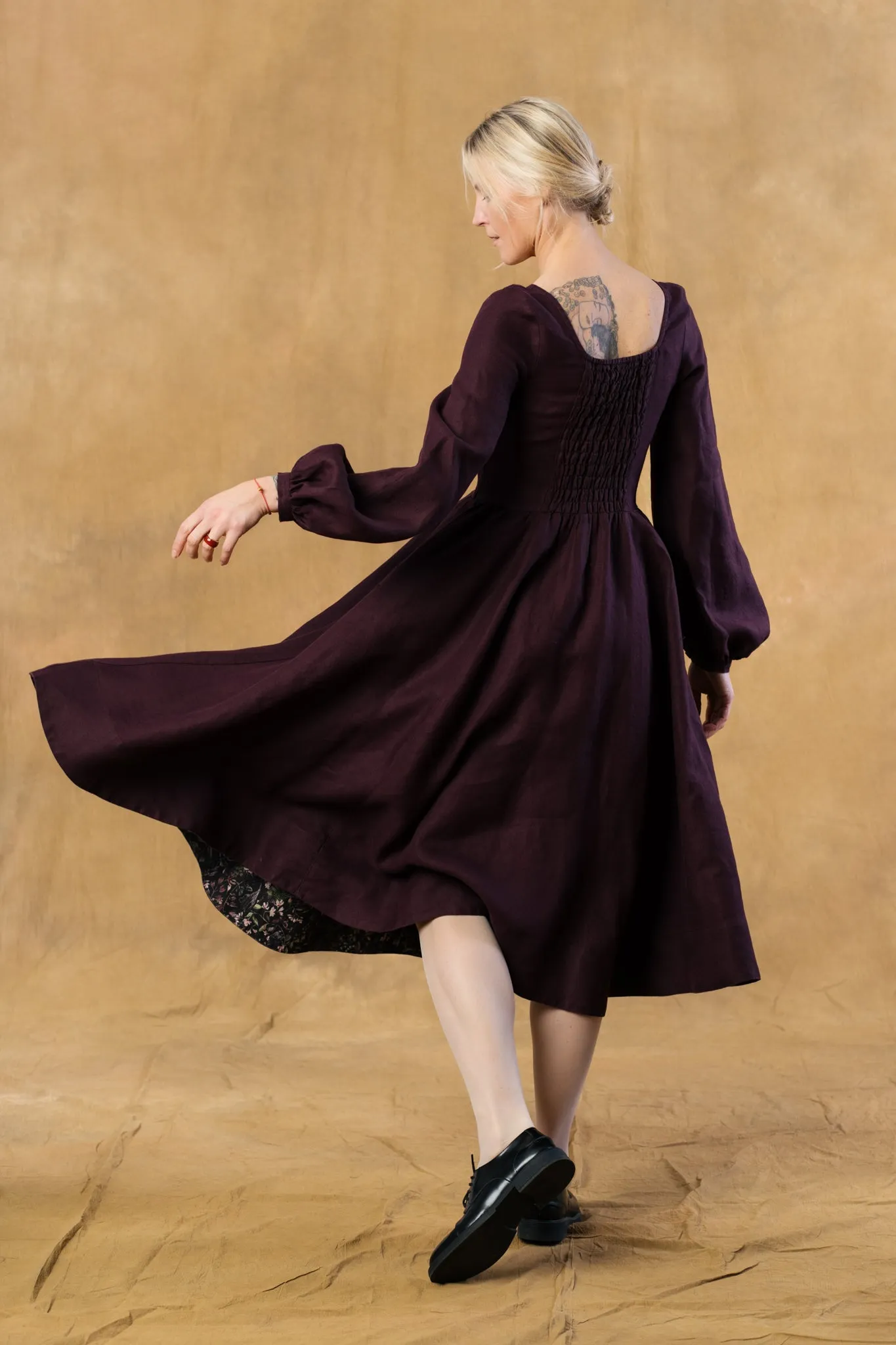 Carmen Dress, Long Sleeve, Twill Linen, Royal Grape sold by Son de Flor product image thumbnail 4