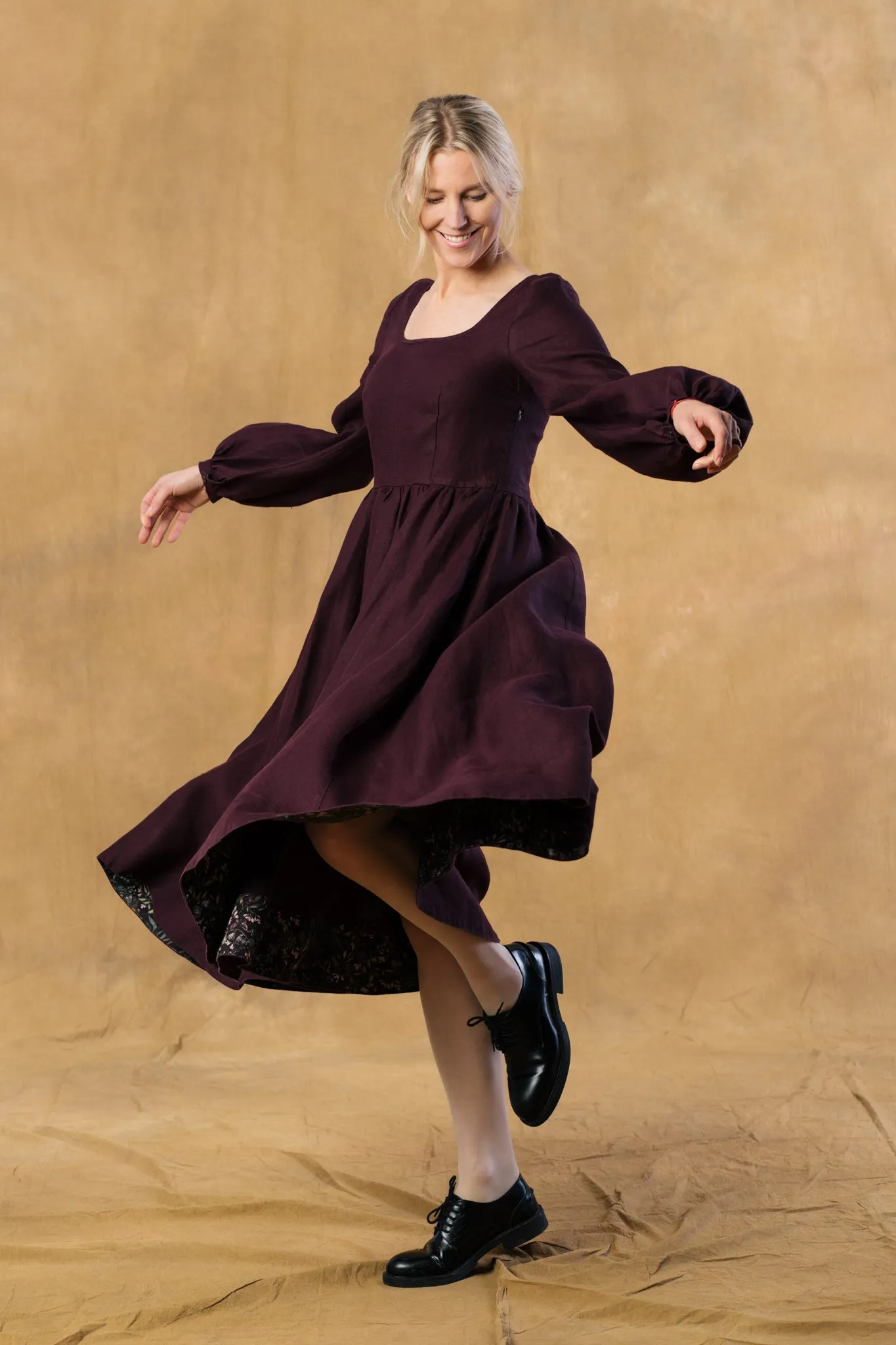 Carmen Dress, Long Sleeve, Twill Linen, Royal Grape sold by Son de Flor product image thumbnail 3