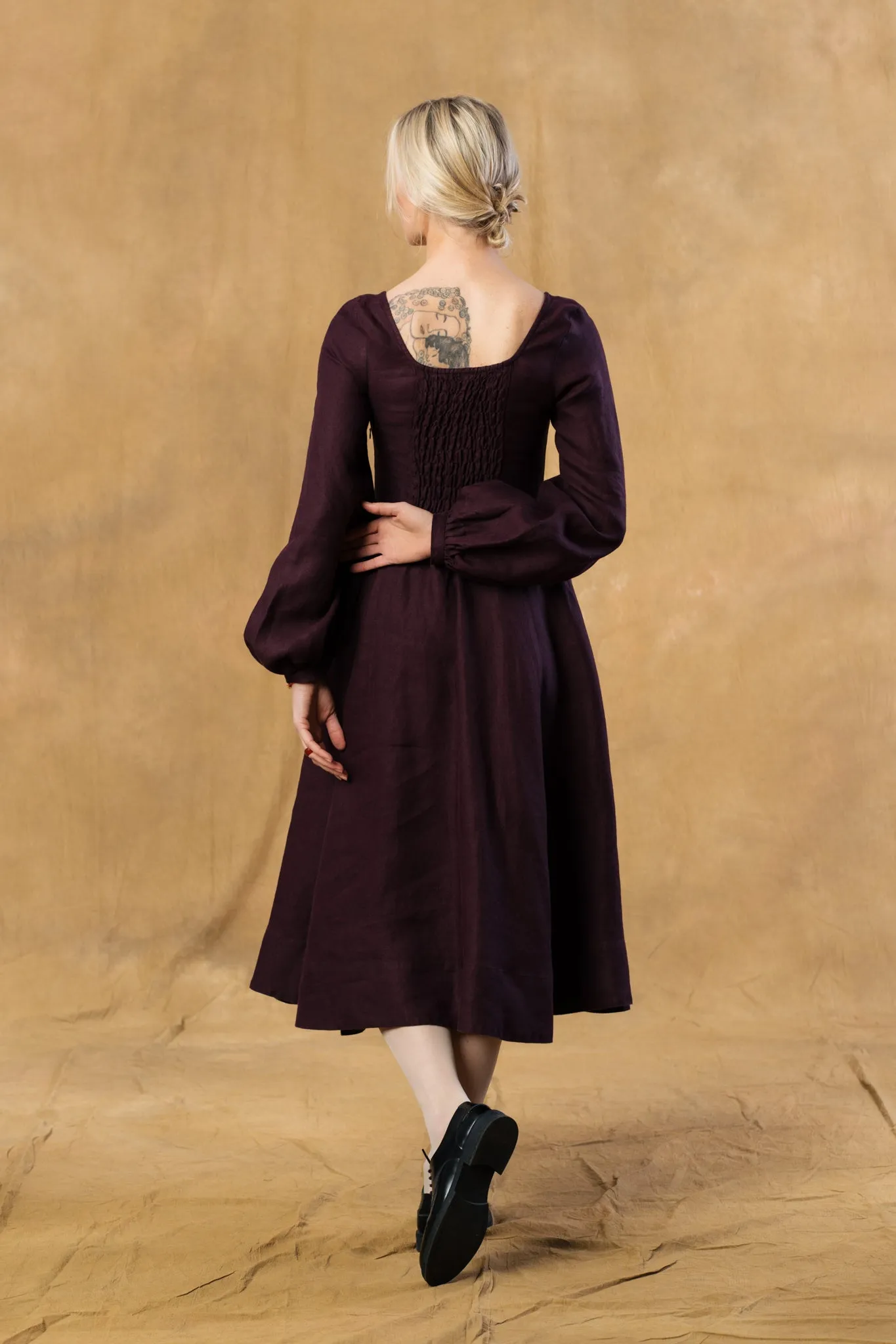 Carmen Dress, Long Sleeve, Twill Linen, Royal Grape sold by Son de Flor product image thumbnail 5