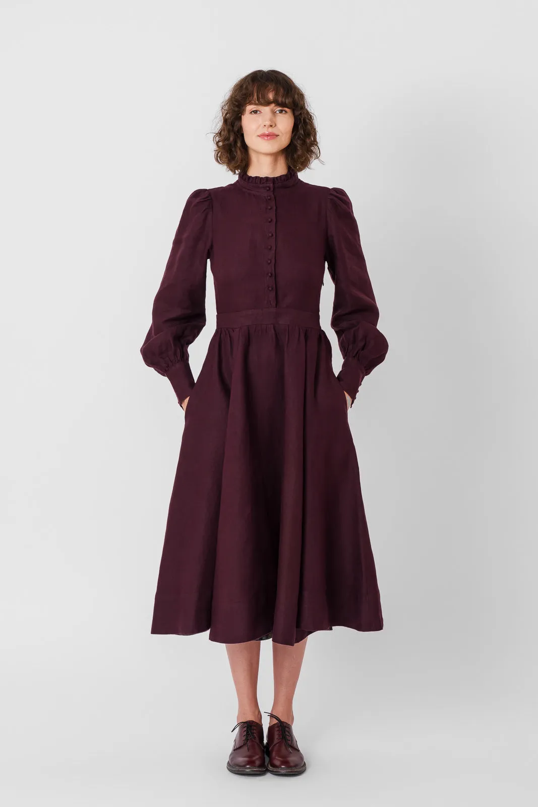 Abigail Dress, Long Sleeve, Twill Linen, Royal Grape sold by Son de Flor product image thumbnail 3